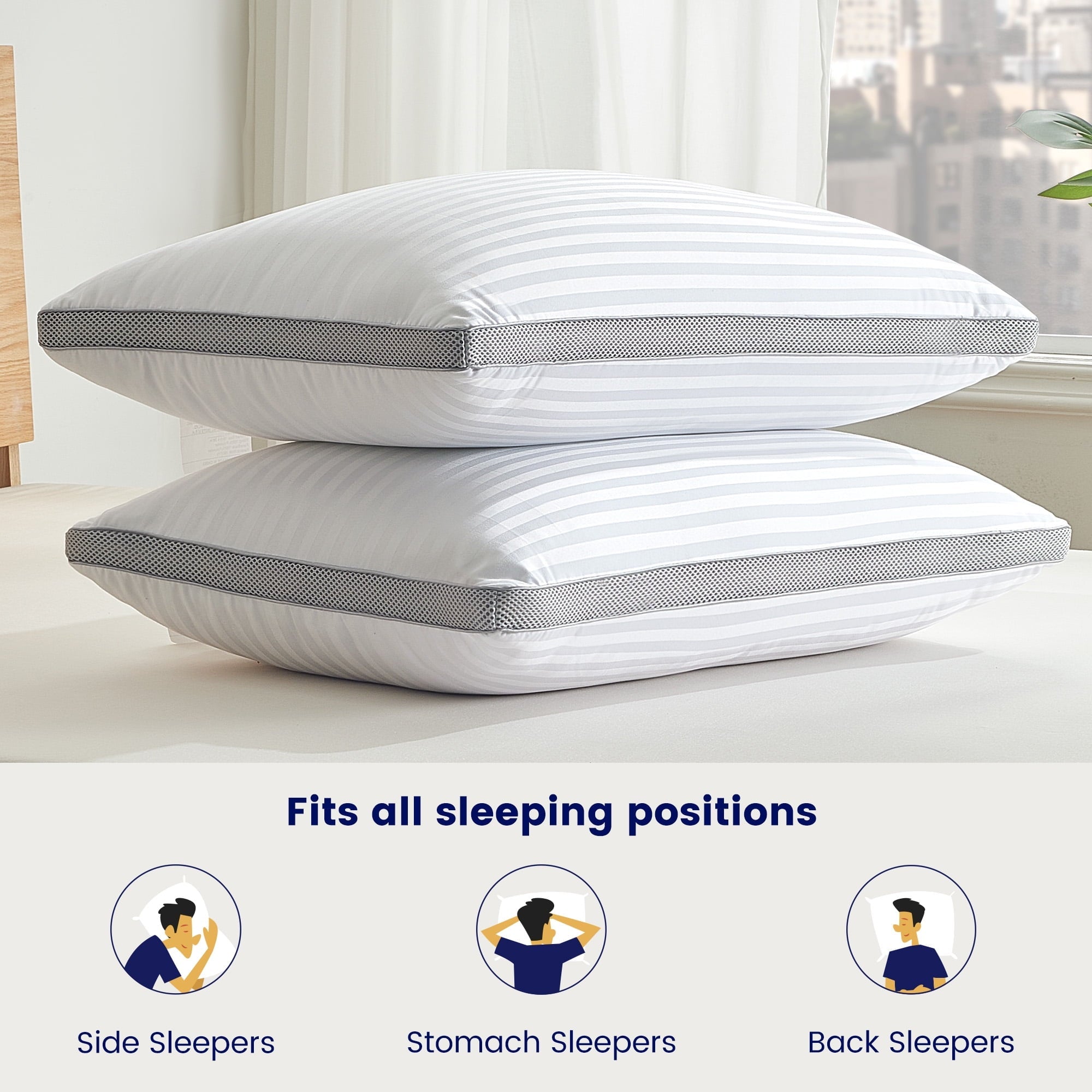 Orthopedic Support Bed Pillows for Sleeping, Queen Size Set of 2, Sandwich Mesh with Breathable Sides, Premium Medium pillows for Back, ... - Orthopedic Shredded Foam Bed Pillow Set Detail