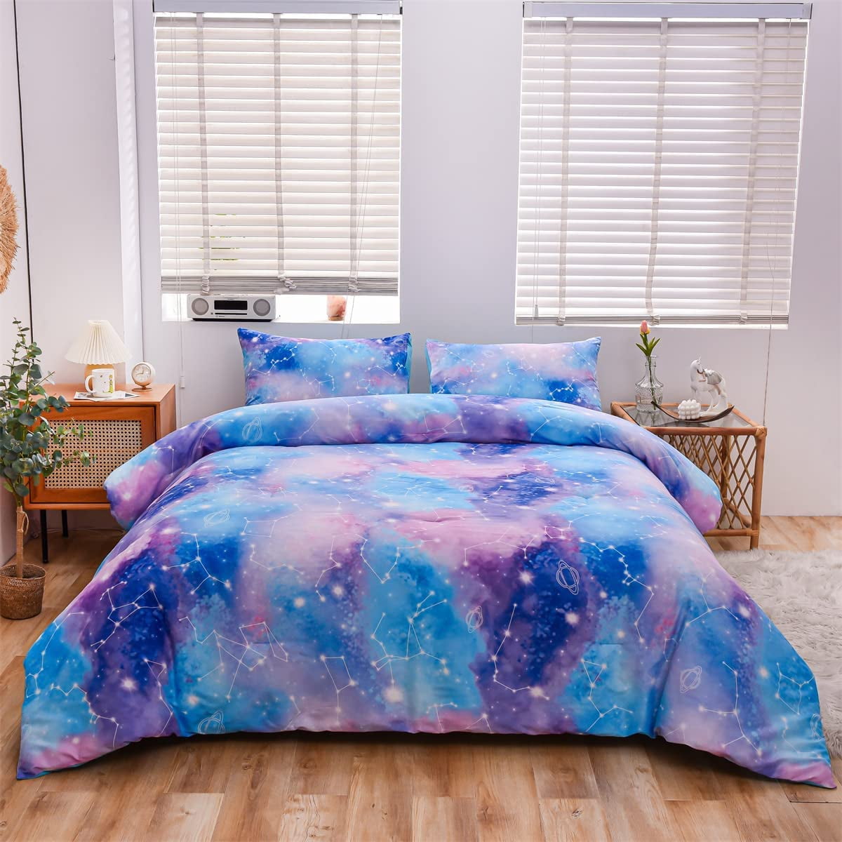 All-Season Tie Dye Constellation Ombre Comforter Set Twin Gradient Galaxy Bedding Set Blue Purple - Cloud-Like Soft Lightweight Bed Comforter Detail