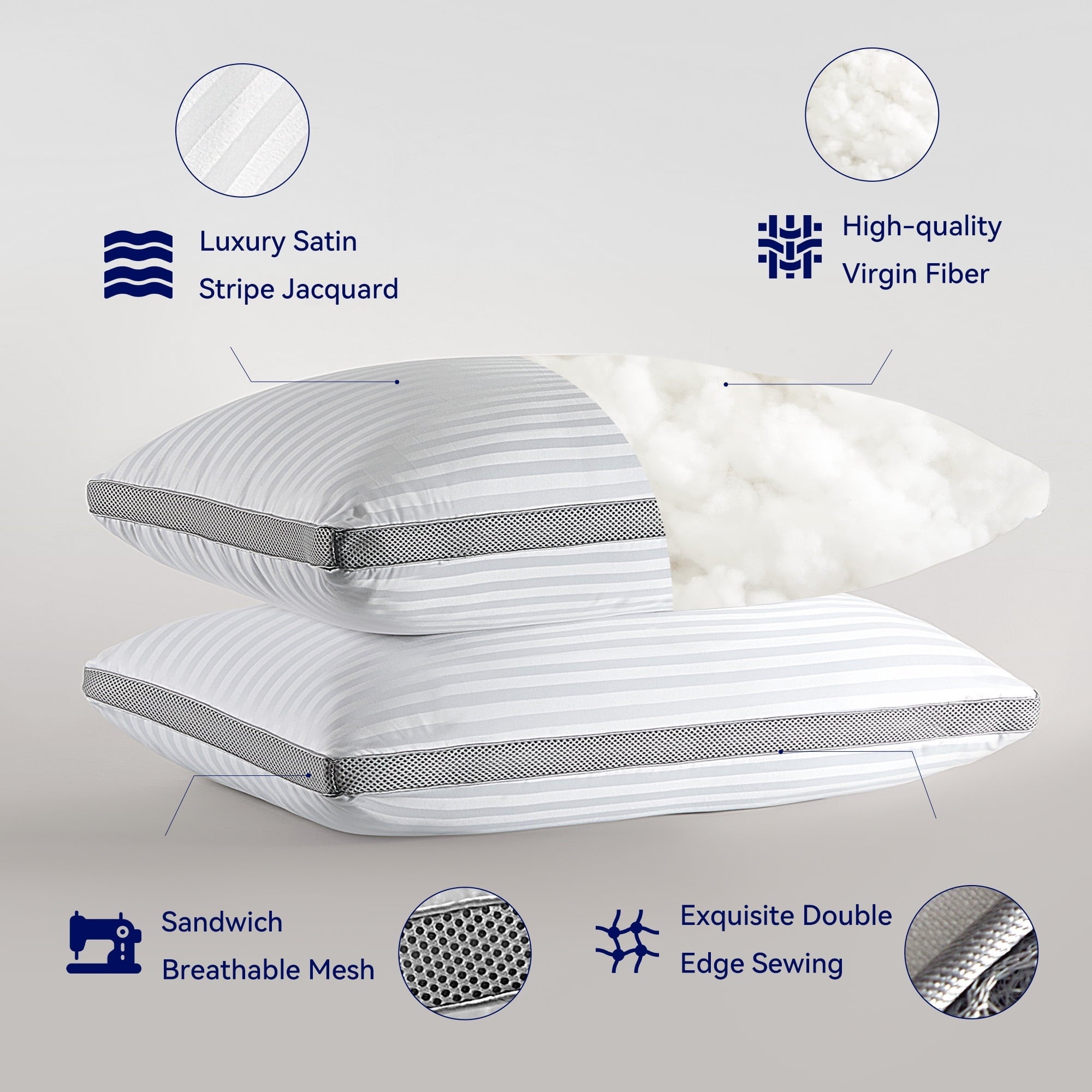 Orthopedic Support Bed Pillows for Sleeping, Queen Size Set of 2, Sandwich Mesh with Breathable Sides, Premium Medium pillows for Back, ... - Orthopedic Shredded Foam Bed Pillow Set Detail