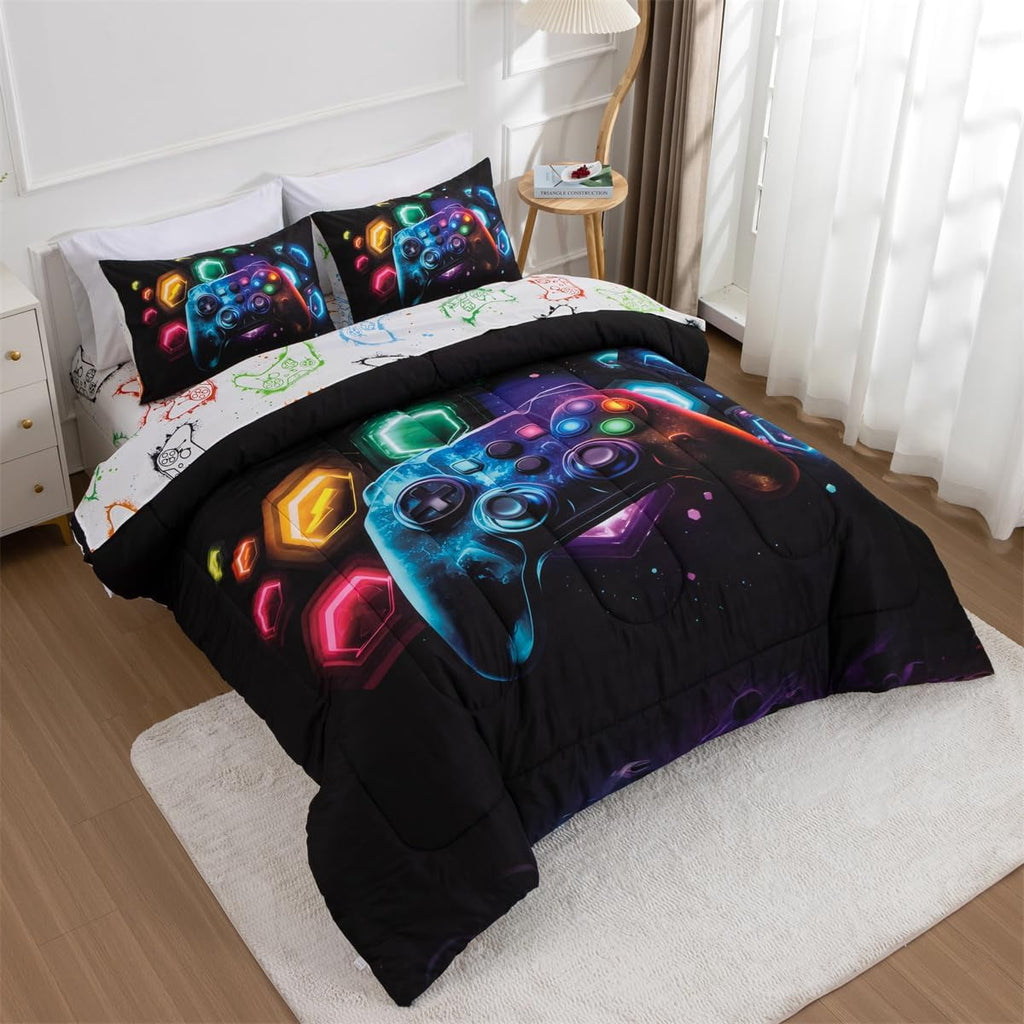 Heavyweight Warmth Game Console Comforter Set for Boys Girls Kids Space Universe Gaming Geometric Lightweight Microfiber Gamer Bedding S... - All-Season Down Alternative Comforter Insert Detail