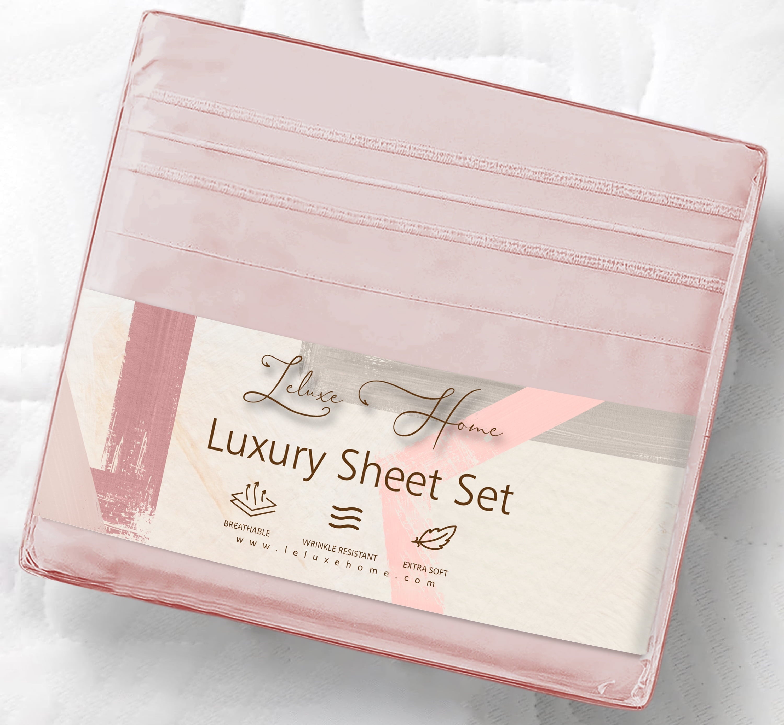 Breathable Luxury 4-Piece Full Pink Sheet Set - Cooling, Wrinkle-Free - Premium Ultra-Soft Pillowcase Pair for Sleeping Detail