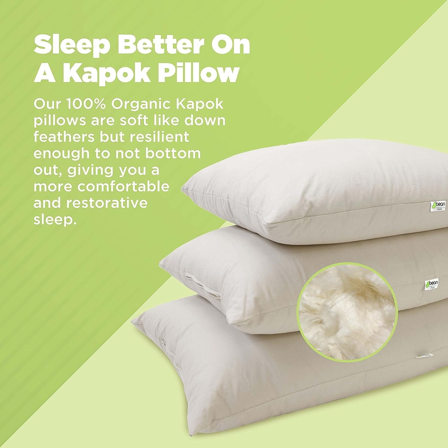 Hotel Collection Kapok 20x26" Standard Bed Pillow – Organic Cotton Fabric Soft Sleeping Pillow - Made in USA - Ergonomic Memory Foam Pillow for Neck Pain Support Detail