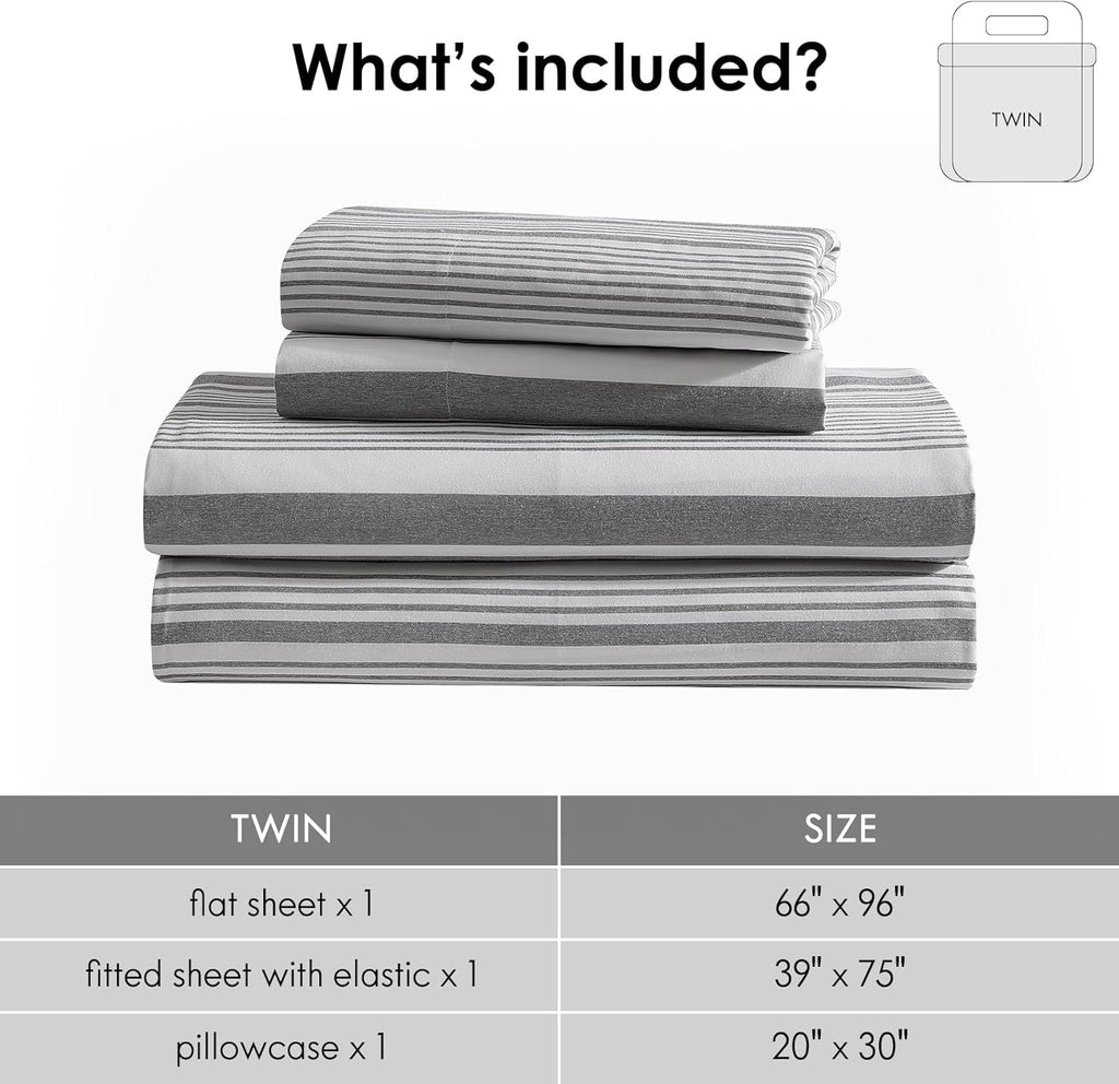 Cooling Sateen Home 3-Piece Twin Microfiber Classic Stripe Bed Sheet Set, Super Soft, Breathable Stripe Bedding with 16 inches Deep ... - Breathable Egyptian Cotton Flat & Fitted Sheets Detail
