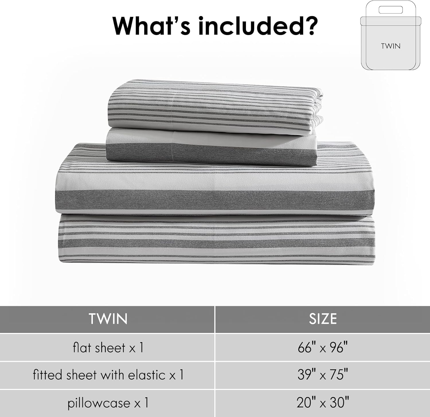Cooling Sateen Home 3-Piece Twin Microfiber Classic Stripe Bed Sheet Set, Super Soft, Breathable Stripe Bedding with 16 inches Deep ... - Breathable Egyptian Cotton Flat & Fitted Sheets Detail