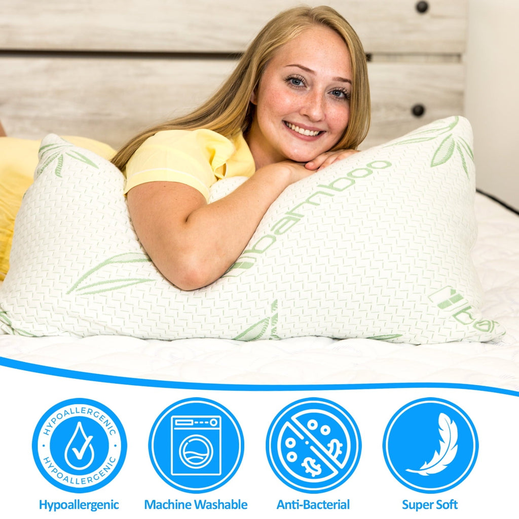 Ergonomic Memory Foam Queen Size Bamboo Pillow, Memory Foam Bed Pillows with Washable Pillowcases, Queen - Hotel Quality Plush Sleeping Pillows Detail