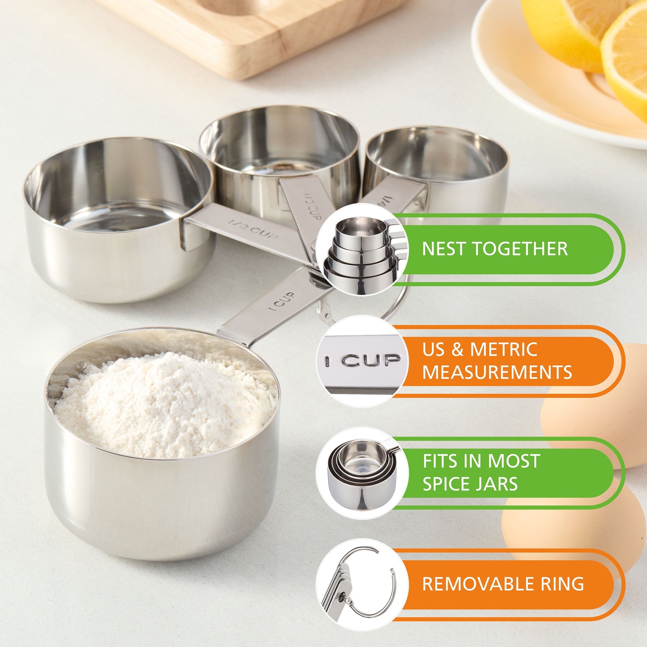 Multi-Functional Kitchen Stainless Steel 4-Piece Nesting Measuring Cups - Multi-Functional Manual Food Chopper & Slicer Detail
