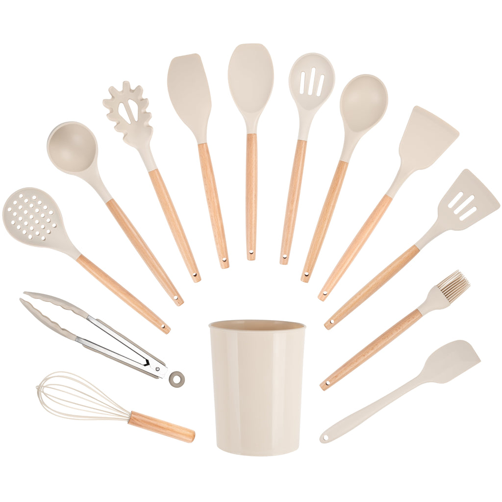 Premium Silicone 14pcs Cooking Utensil Set with Caddy - Premium Stainless Steel Cooking Utensil for Non-Stick Pots Detail