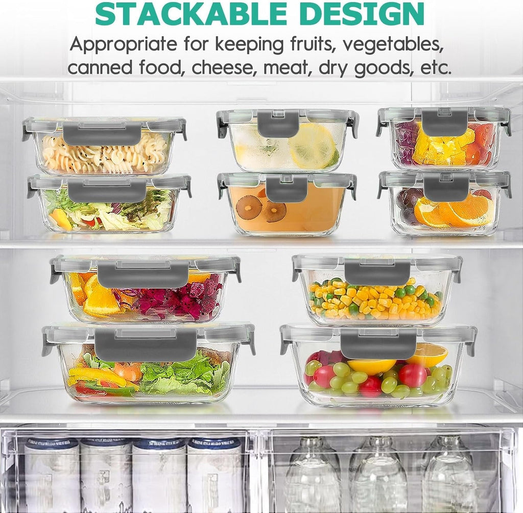 Playful Geometric 34pcs Glass Food Storage Containers with Lids Set, Airtight Meal Prep Containers (17 Containers & 17 Lids), Grey - Fun Food Fidget Cookie Squishable Toy Detail