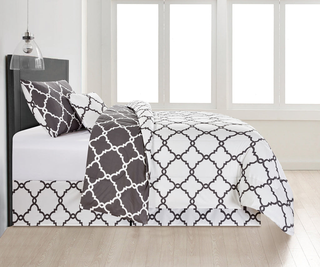 Luxurious Quilted 4 Piece Geometric Twin Comforter Set - Polyester Filling Reversible Washable Comforter Set - Cloud-Like Soft Lightweight Bed Comforter Detail