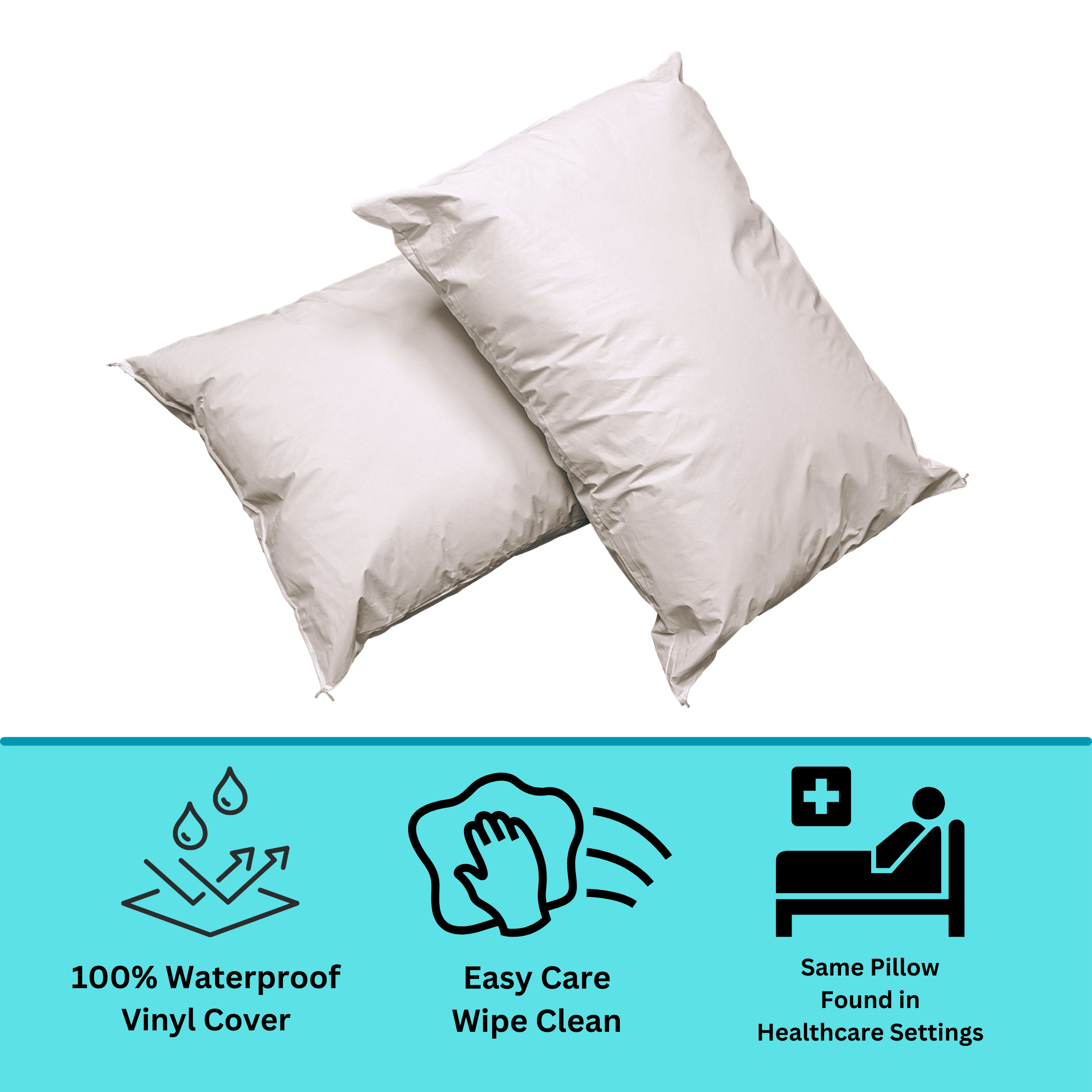 Ergonomic Memory Foam 2 Pack Vinyl Covered Medical Bed Pillows 19 in x 25 in | Wipeable Easy Clean | Fluid Stain Resistant - Decorative Throw Pillow Cushion for Sofa & Bed Detail