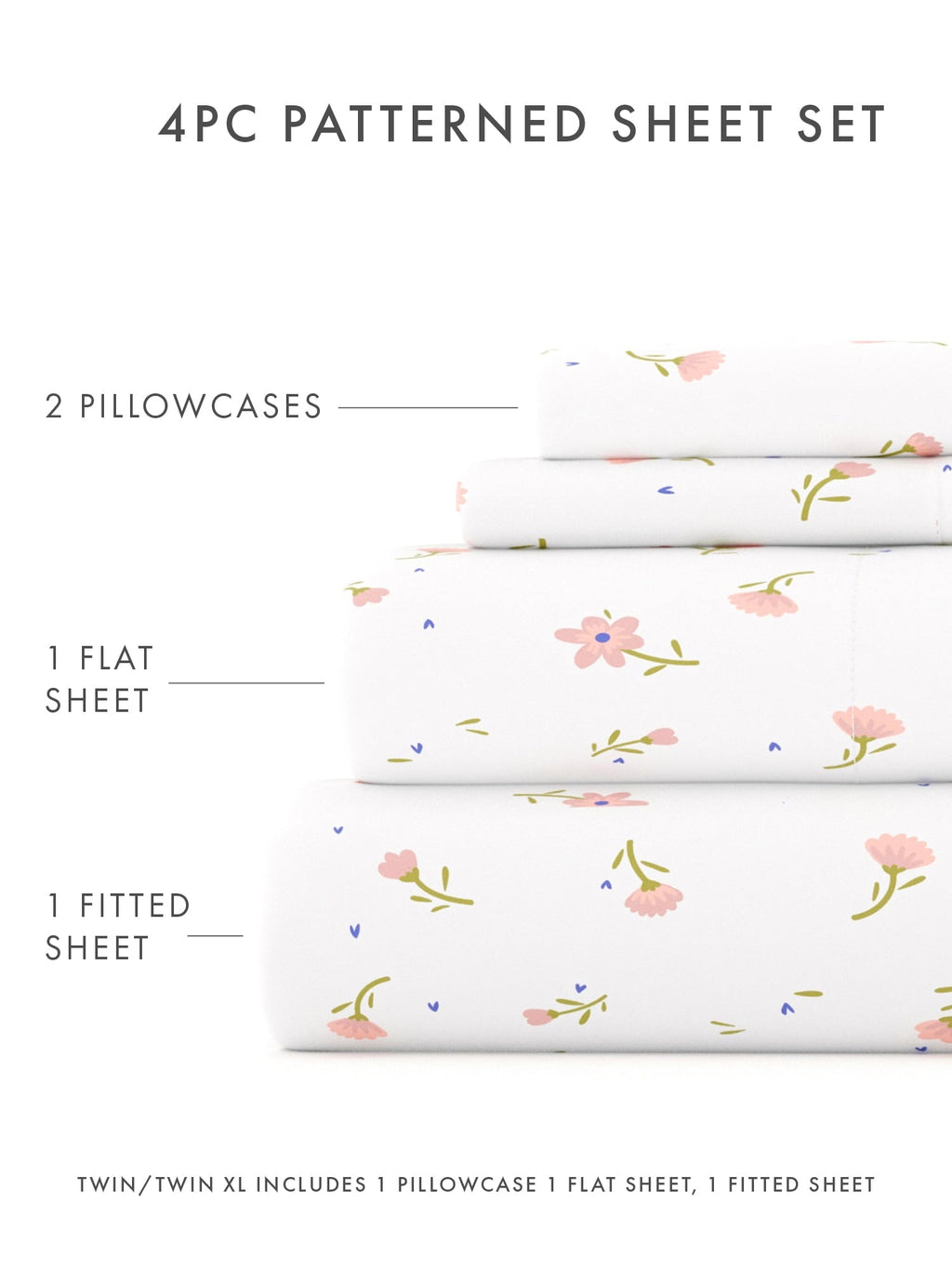 Wrinkle-Resistant Ultra Soft & Breathable Wrinkle Free Bed Sheets Set - Floral Pink Farmhouse Patterned for Twin Size Bedding - Luxury Bed Sheet Set with Deep Pockets Detail