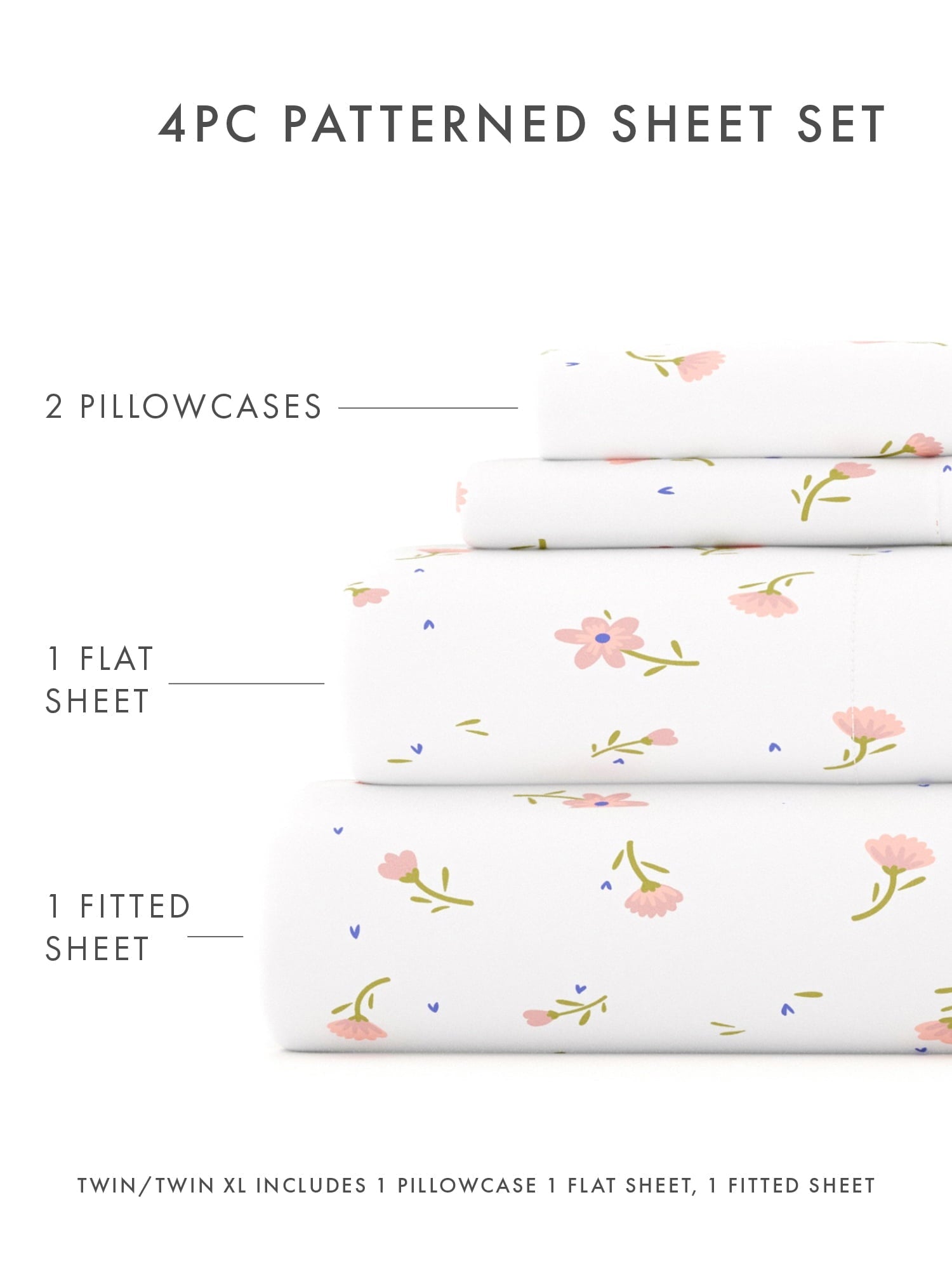 Wrinkle-Resistant Ultra Soft & Breathable Wrinkle Free Bed Sheets Set - Floral Pink Farmhouse Patterned for Twin Size Bedding - Luxury Bed Sheet Set with Deep Pockets Detail