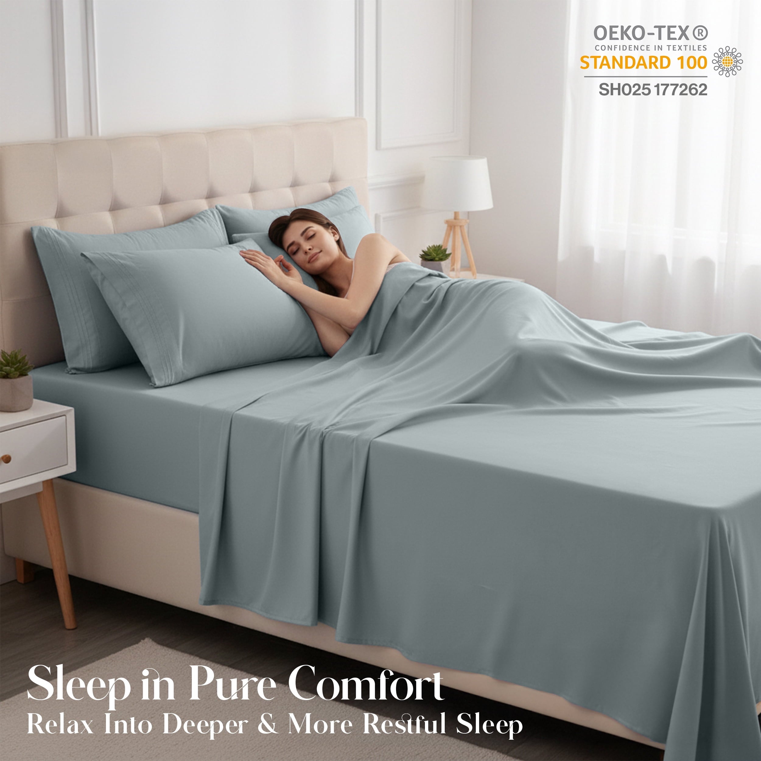 Premium Egyptian Cotton Bed Sheets - 6 Piece Ultra-Soft Microfiber Sheets Set, Deep Pocket Fitted Sheet, Flat Sheet & 4 Pillowcases, Breathab... - Premium Ultra-Soft Pillowcase Pair for Sleeping Detail