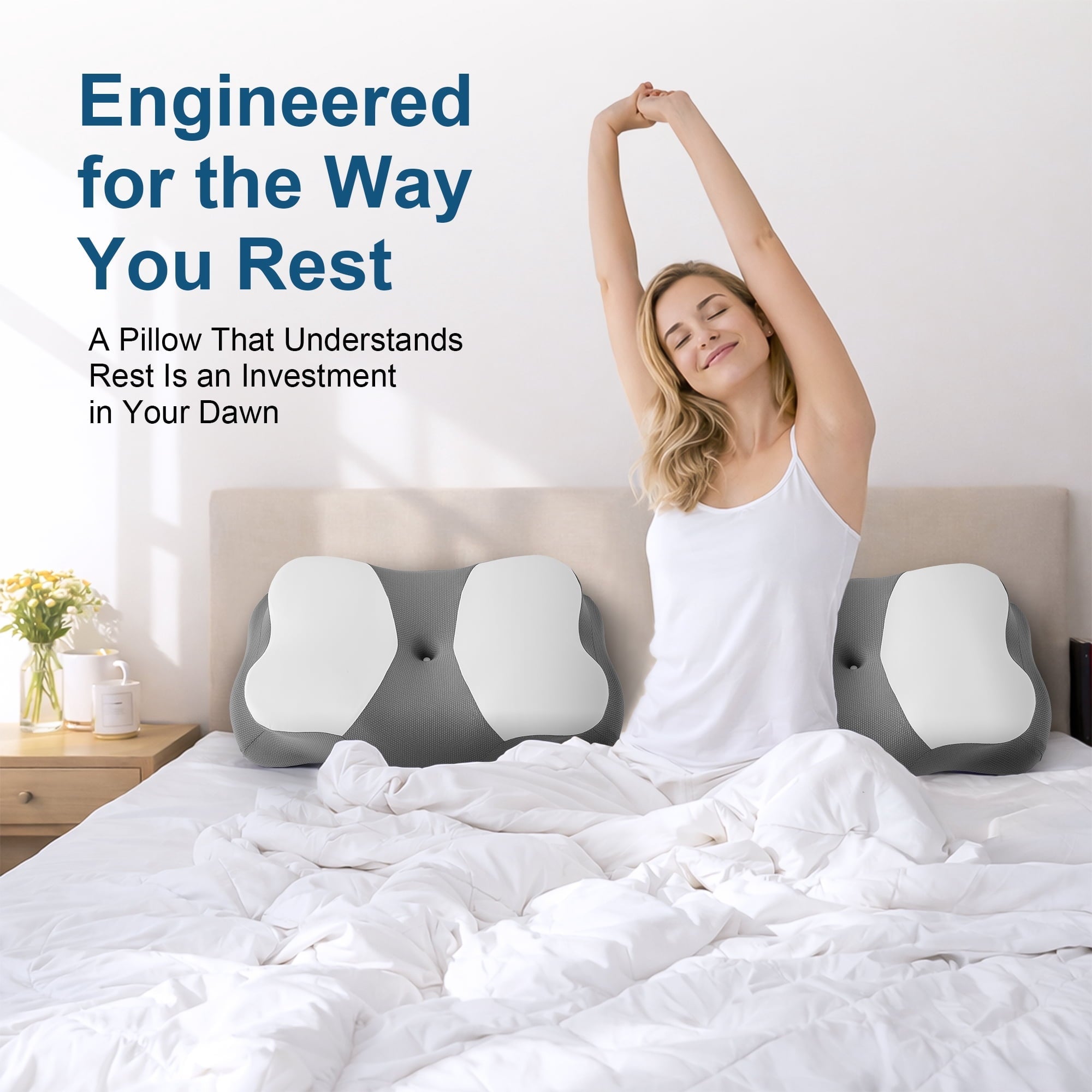 Hotel Collection Memory Foam Cervical Pillow for Sleeping Support - Orthopedic Bed Pillow for Neck, Shoulder Pain Relief, Adults, Side... - Ergonomic Memory Foam Pillow for Neck Pain Support Detail