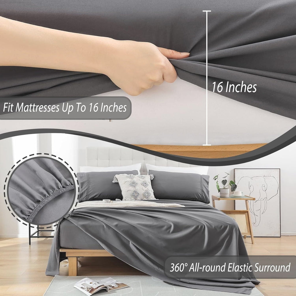 Ultra-Soft Size, Microfiber Cooling , Breathable & Hypoallergenic 4 Pieces Luxury Soft Sheet Set, Mattress Fitted up... - Luxury Bed Sheet Set with Deep Pockets Detail