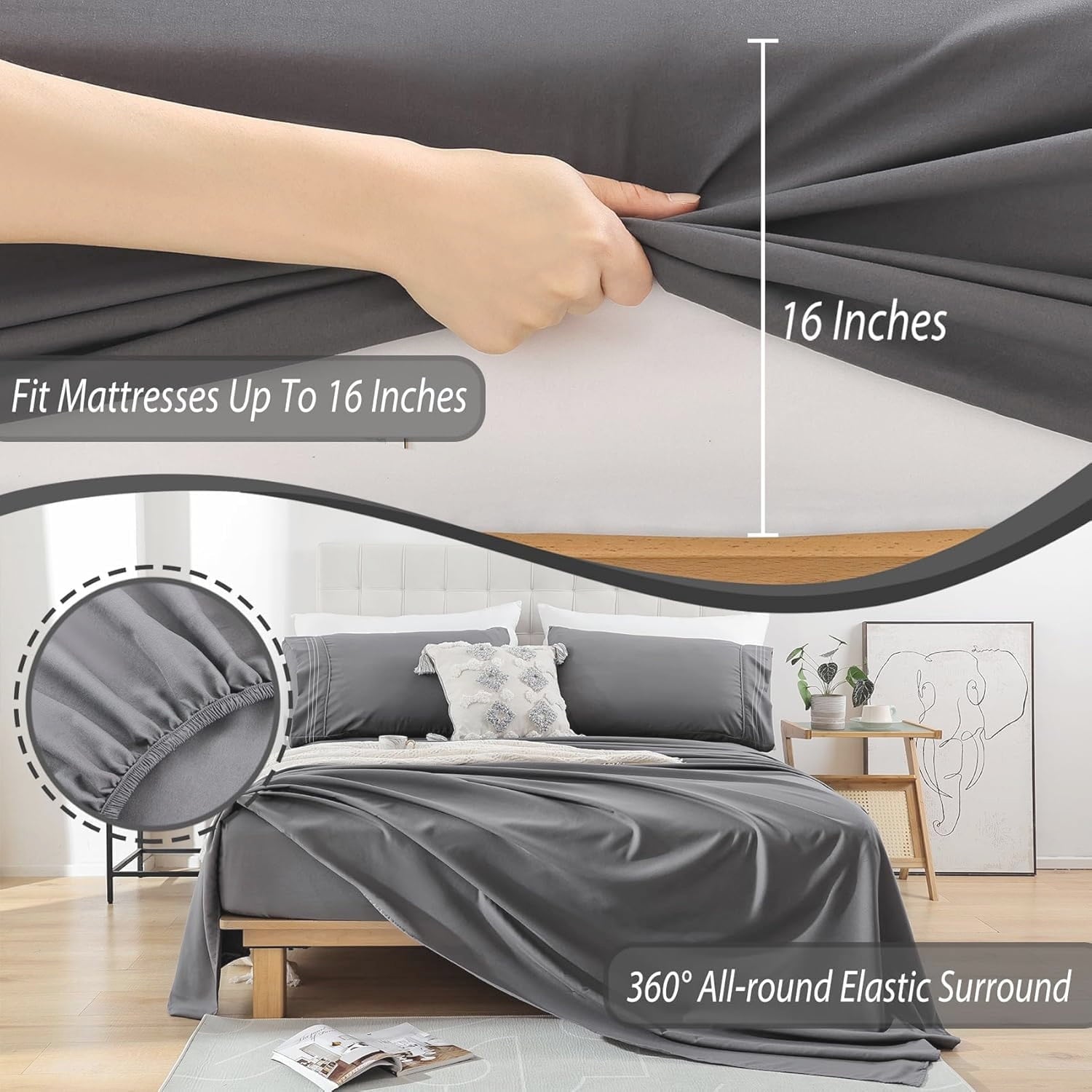 Ultra-Soft Size, Microfiber Cooling , Breathable & Hypoallergenic 4 Pieces Luxury Soft Sheet Set, Mattress Fitted up... - Luxury Bed Sheet Set with Deep Pockets Detail