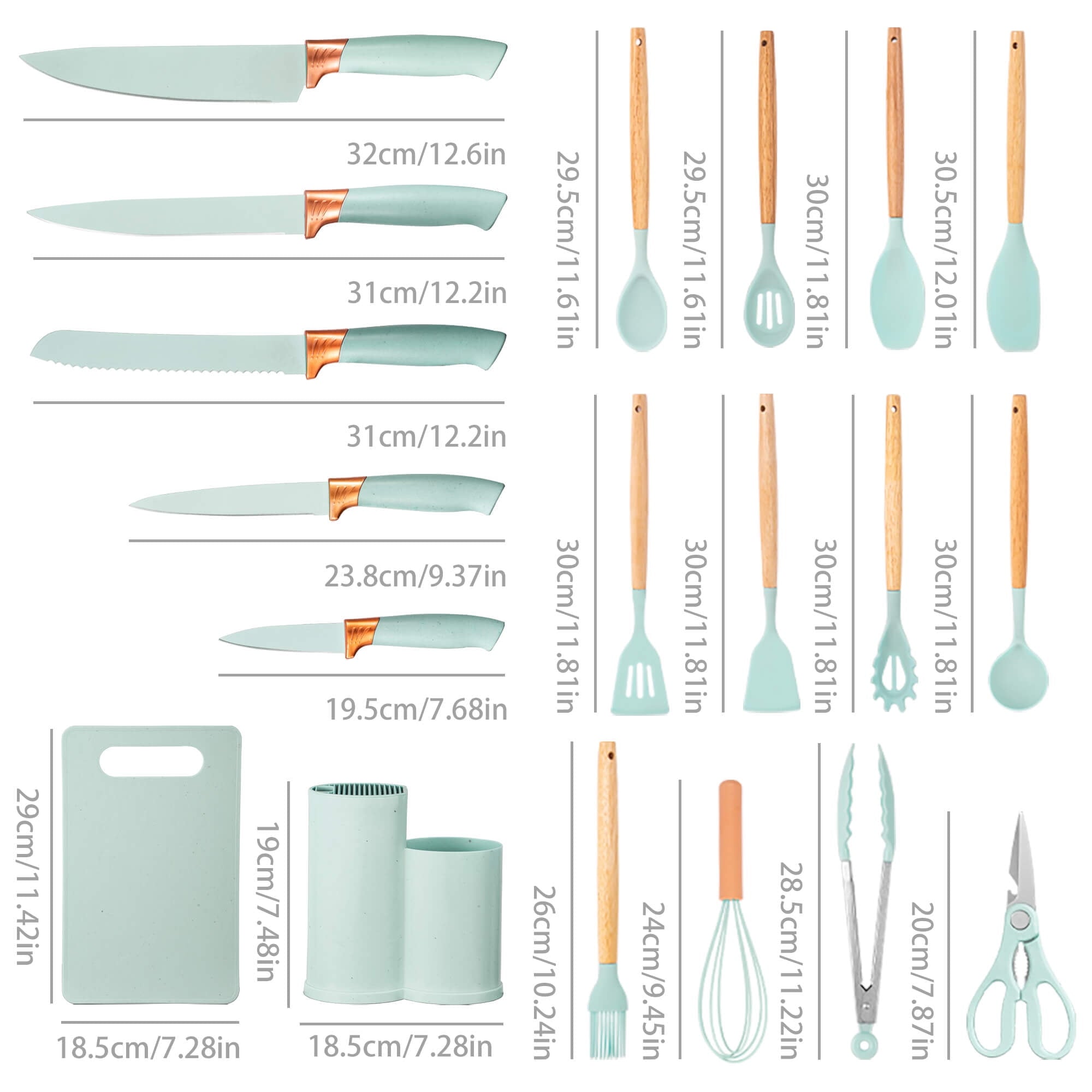 Chef-Quality 19pcs Silicone Kitchen Utensil Set, Heat-Resistant Non-Stick Easy Cooking Cleaning Home Light-Green - Heavy Duty Stainless Steel Kitchen Shears Detail