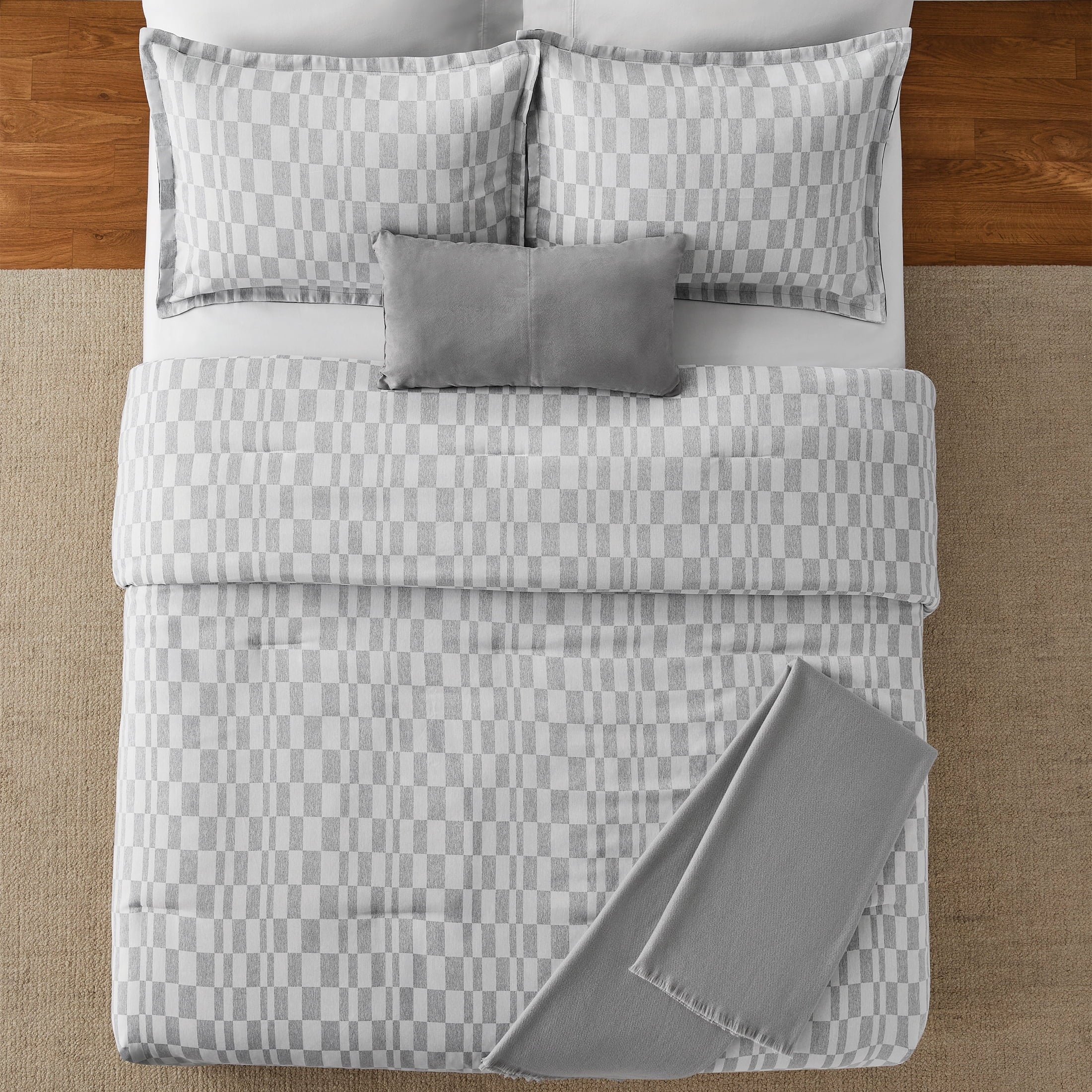 All-Season Full/Queen Comforter Set, All-Season, 5-Piece, Soft Silver Check - All-Season Down Alternative Comforter Insert Detail