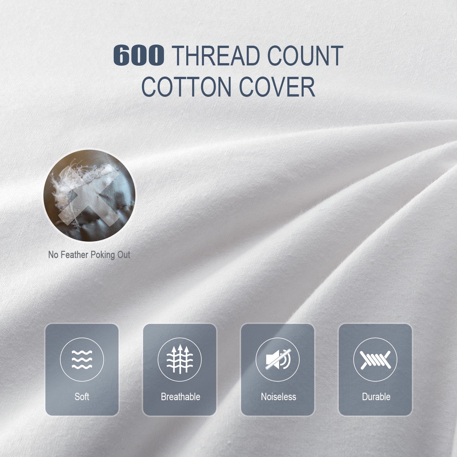 Ergonomic Memory Foam Goose Feather & Down Pillow King Size 20"x36" – Hotel Quality Bed Pillow for Sleeping, 100% Organic Cotton Cover, Hyp... - Orthopedic Shredded Foam Bed Pillow Set Detail