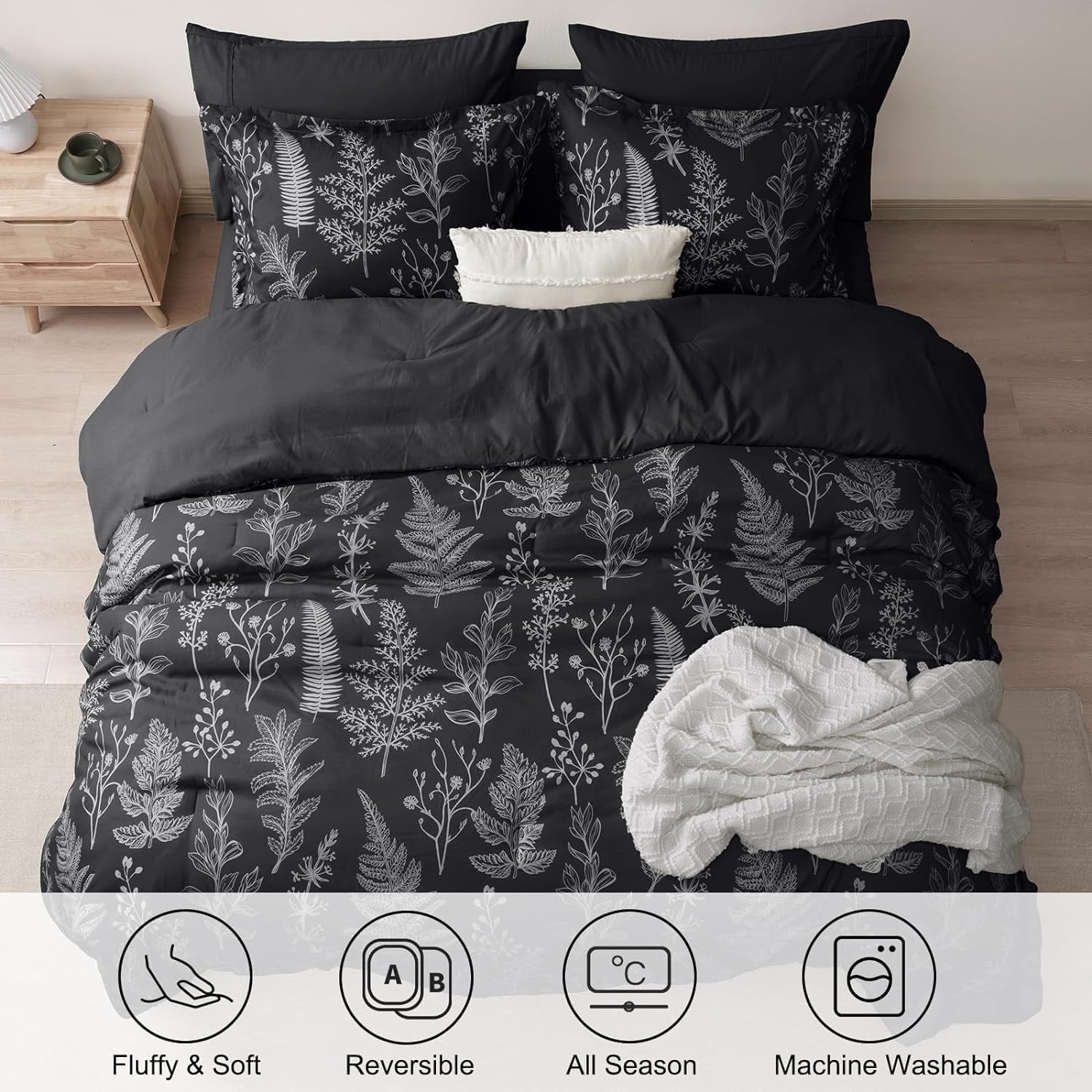 Hypoallergenic Cloud 3 Pieces Printed Comforter Set Queen Size, Lightweight Botanical Floral Bed in a Bag, Ultra Soft Bedding Set with 1 R... - Hypoallergenic Ultra-Fluffy Quilt for Winter Detail