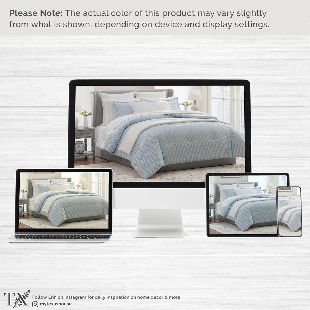 Luxurious Quilted Stripe 11-Piece Comforter Set with Sheets, Blue, Queen - Cloud-Like Soft Lightweight Bed Comforter Detail