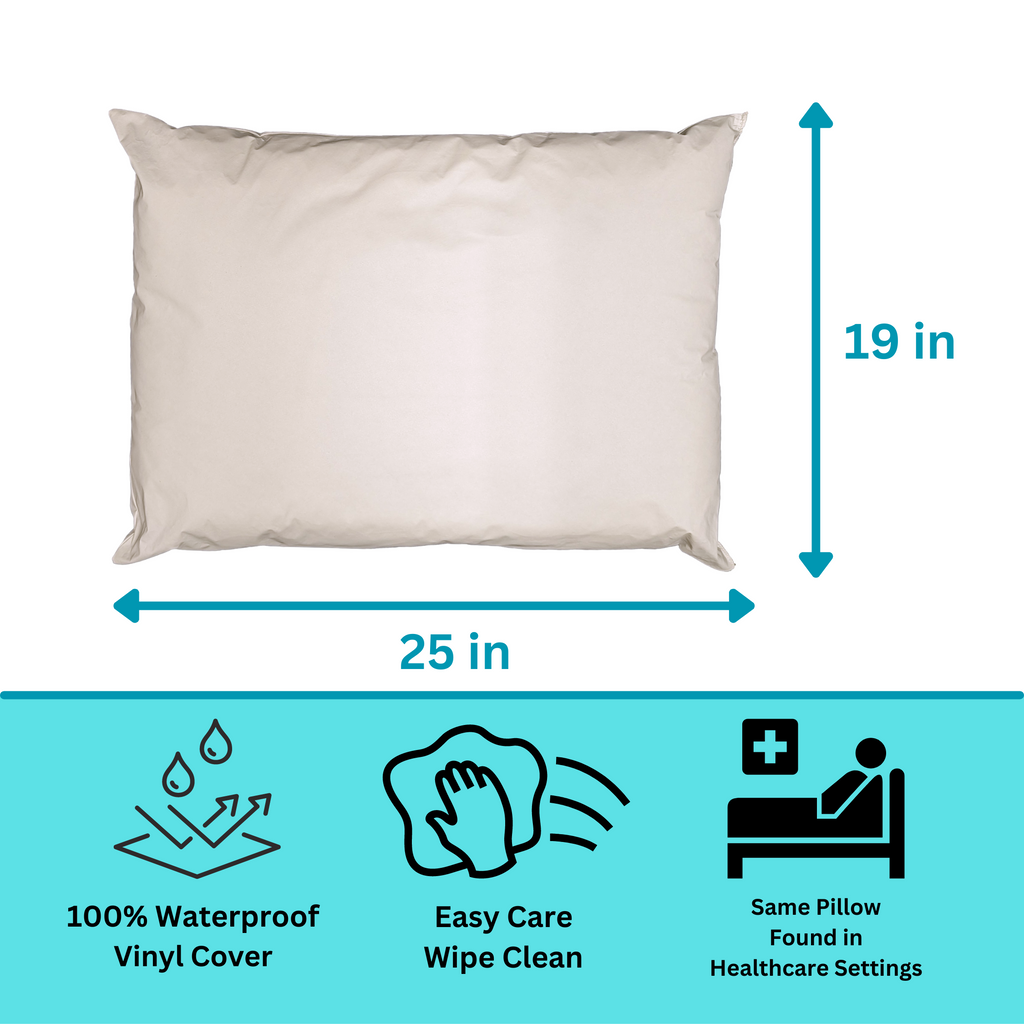 Ergonomic Memory Foam 2 Pack Vinyl Covered Medical Bed Pillows 19 in x 25 in | Wipeable Easy Clean | Fluid Stain Resistant - Decorative Throw Pillow Cushion for Sofa & Bed Detail