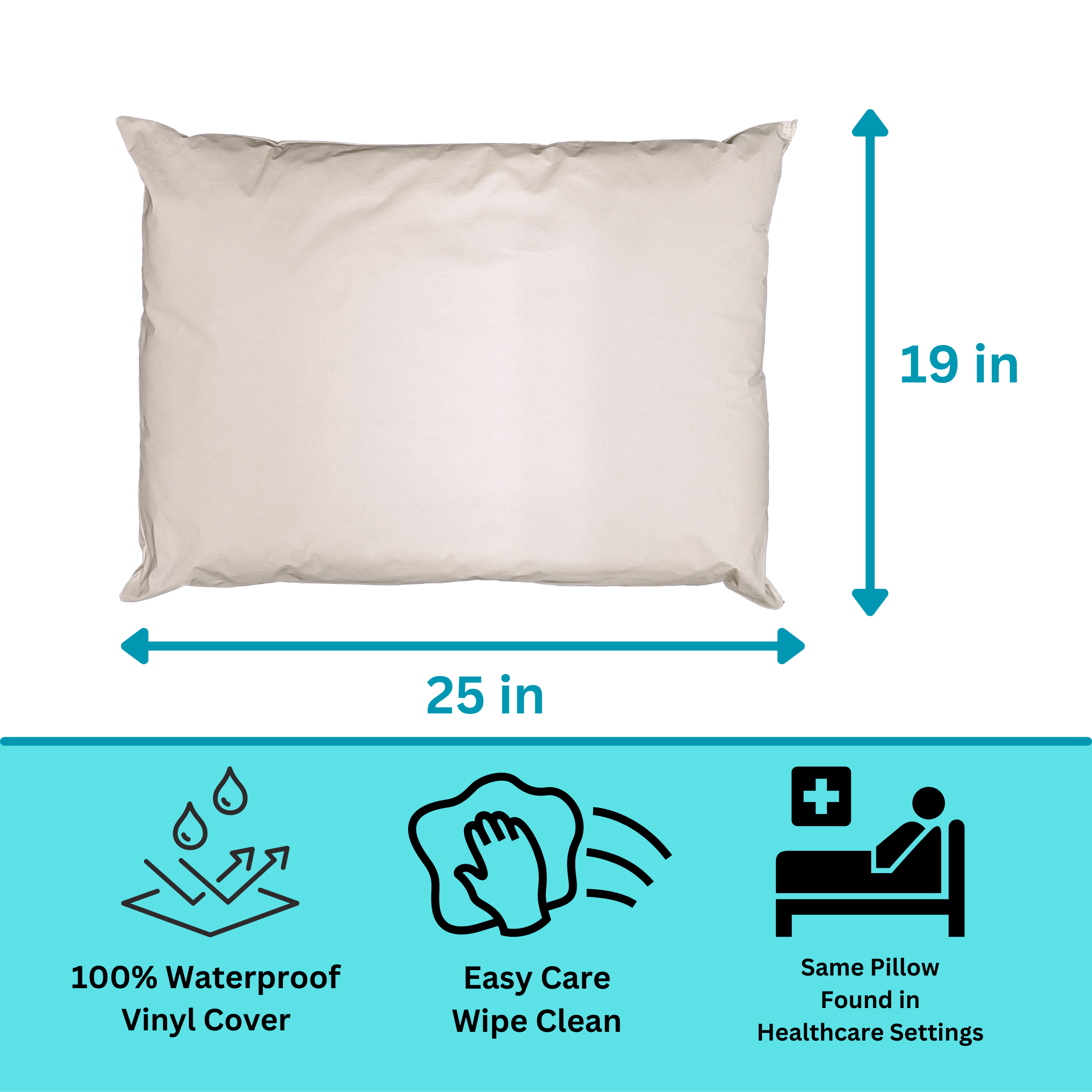 Ergonomic Memory Foam 2 Pack Vinyl Covered Medical Bed Pillows 19 in x 25 in | Wipeable Easy Clean | Fluid Stain Resistant - Decorative Throw Pillow Cushion for Sofa & Bed Detail