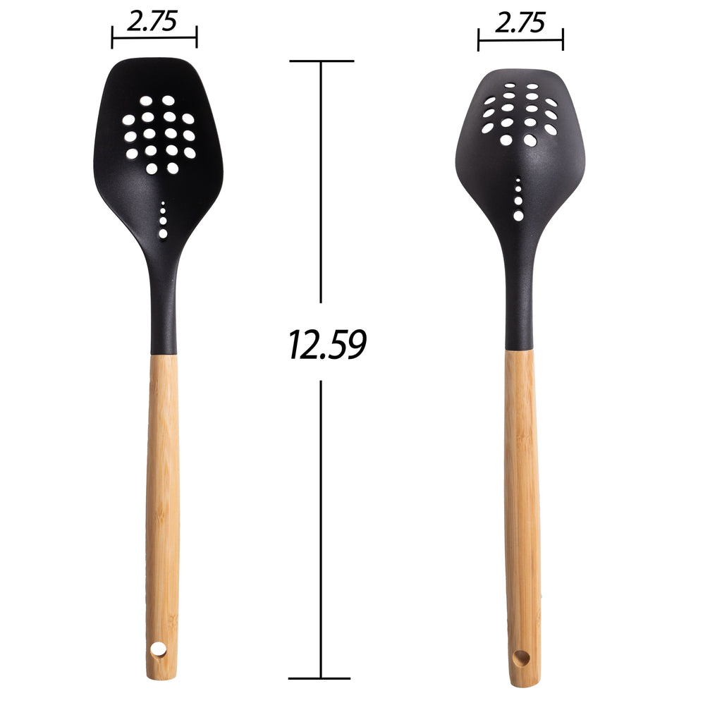 Professional Grade Cooking Spoon with Bamboo Handle, 12.6"2.7", & Bamboo, Black - Professional Kitchen Tool for Culinary Enthusiasts Detail