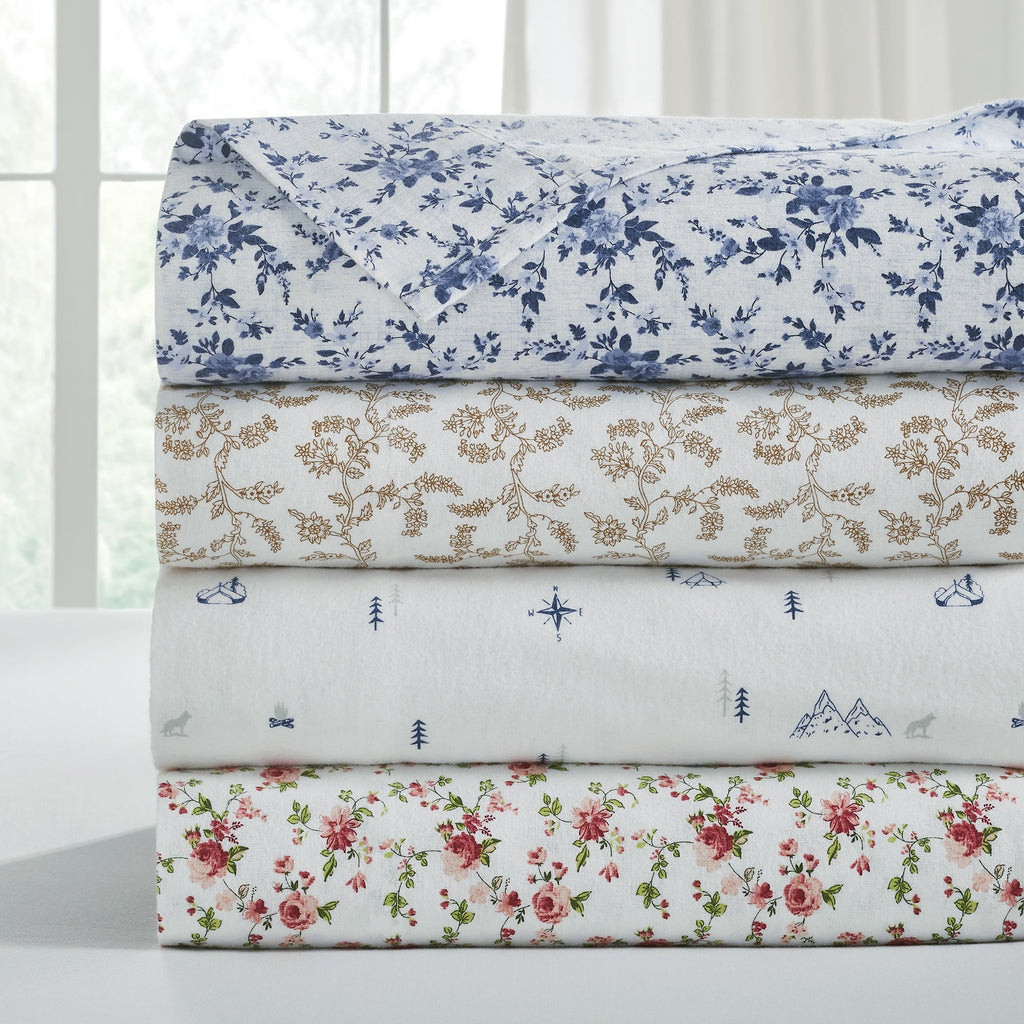 Breathable Luxury 3-Piece Brittany Printed Cotton Flannel Adult Bed Sheet Set, Twin - Luxury Bed Sheet Set with Deep Pockets Detail