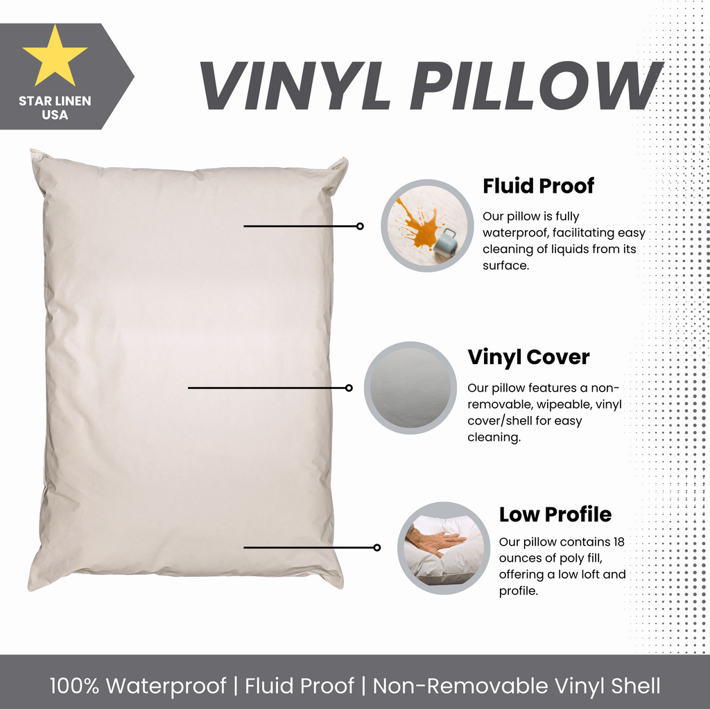 Ergonomic Memory Foam 2 Pack Vinyl Covered Medical Bed Pillows 19 in x 25 in | Wipeable Easy Clean | Fluid Stain Resistant - Decorative Throw Pillow Cushion for Sofa & Bed Detail