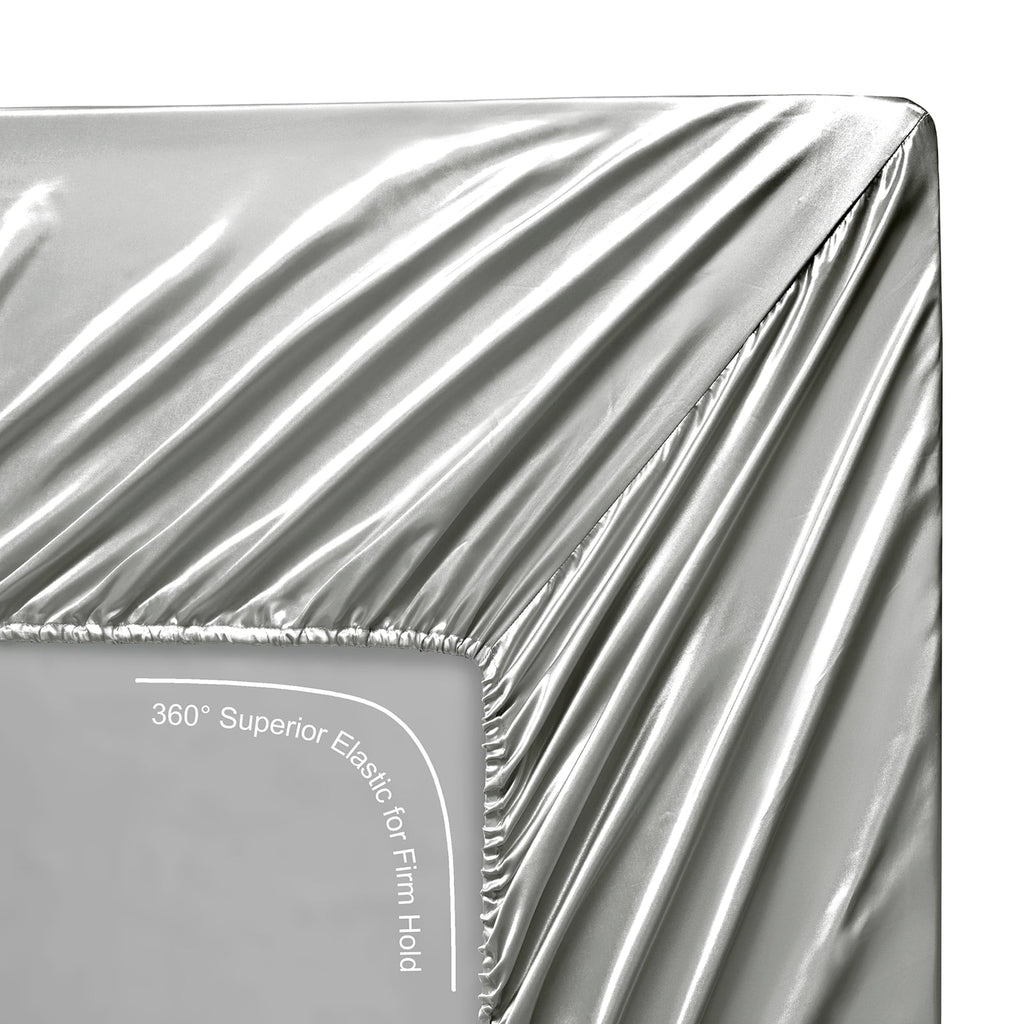 Wrinkle-Resistant Luxury Satin Sheets Set Full Size Light Gray, 4-Piece Bedding Sets with Deep Pockets - Soft and Smooth Satin Bed Shee... - Luxury Bed Sheet Set with Deep Pockets Detail