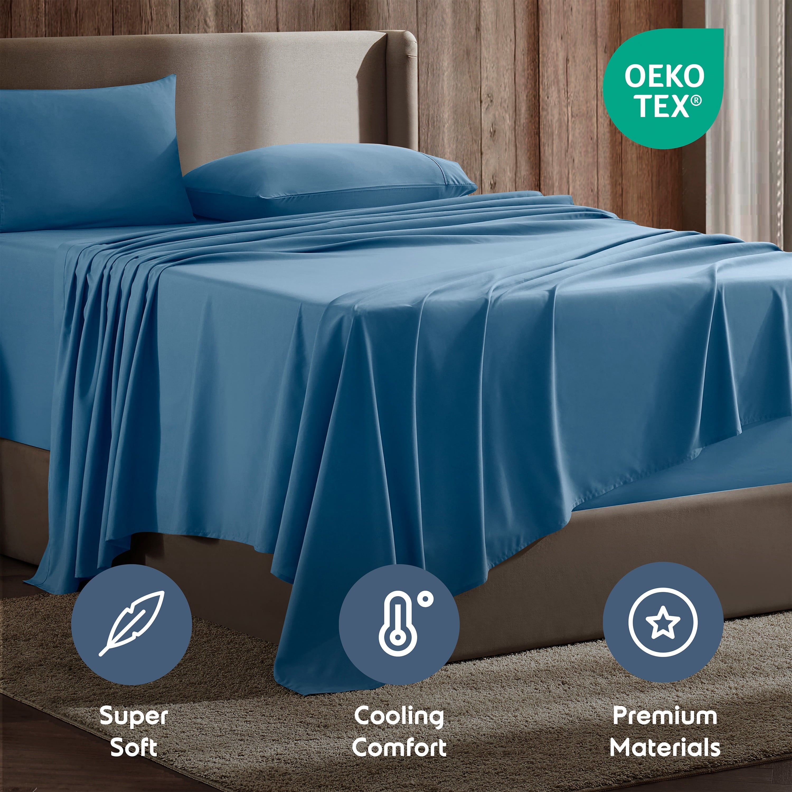 Breathable Luxury Split King Sheet Sets, Deep Pocket 5 Piece, Luxury Soft Microfiber Bed Sheet Sets, BLUE HEAVEN - Luxury Bed Sheet Set with Deep Pockets Detail