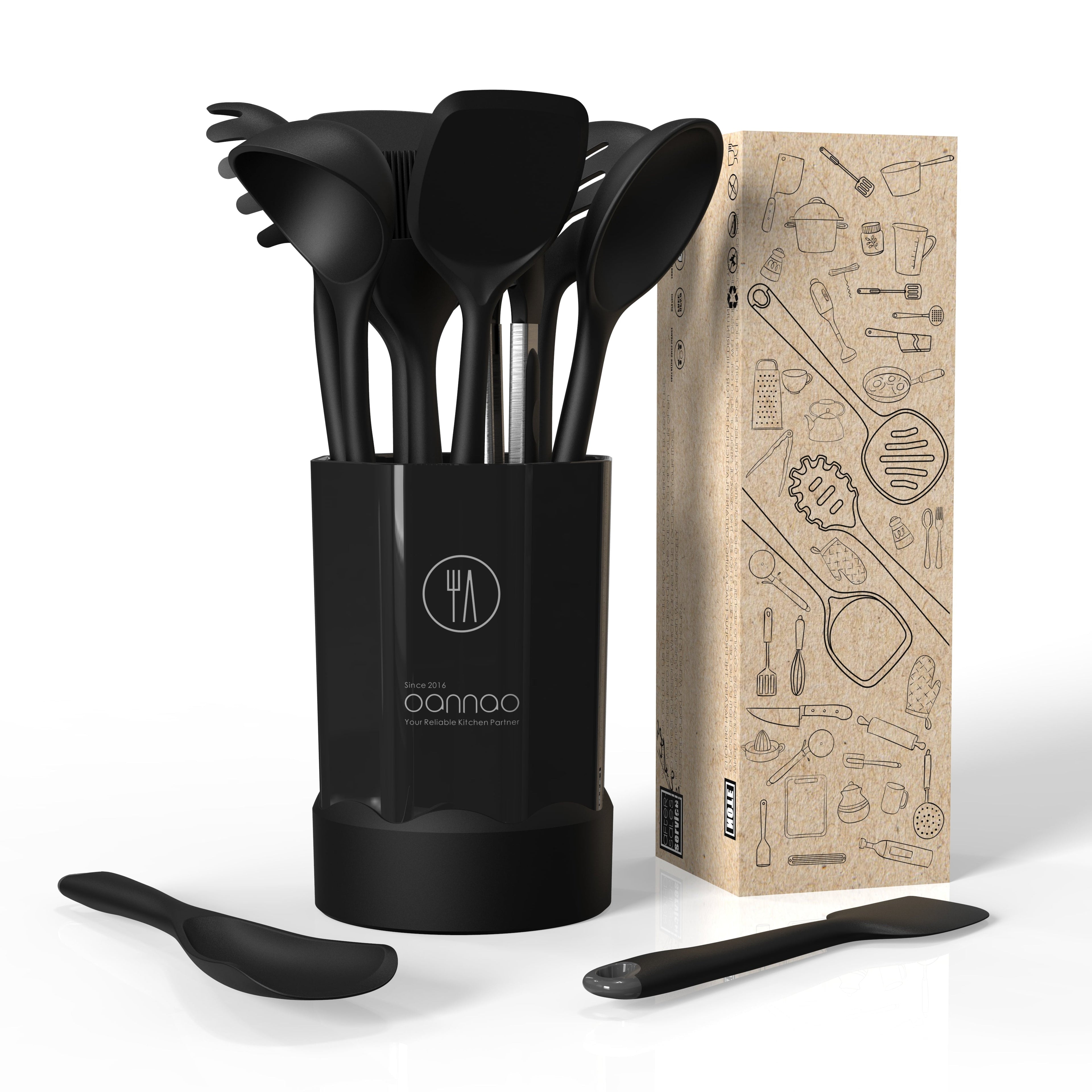 Durable Steel Silicone Kitchen Utensils Set, 600°F Heat Resistant Silicone Cooking Utensils, Spatula, Spoon, Whisk, Tongs, Kitchen ... - High-Precision Culinary Tool for Baking & Cooking Detail