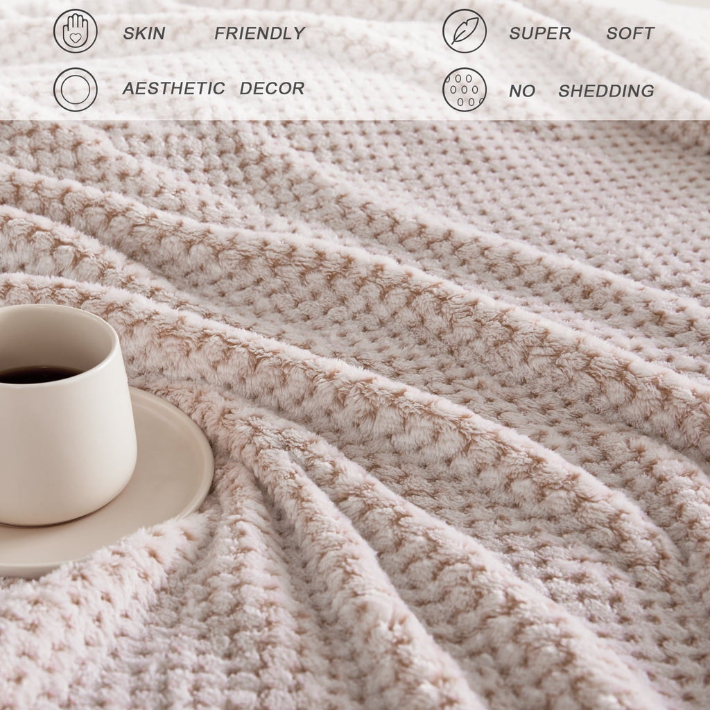 Super Soft Flannel Waffle Textured Mixed Camel Fleece Blanket, Super Soft and Warm 50"x70" Throw Blanket for Couch, Cozy, Fuzzy and Ligh... - Lightweight Plush Warm Blanket for All Seasons Detail