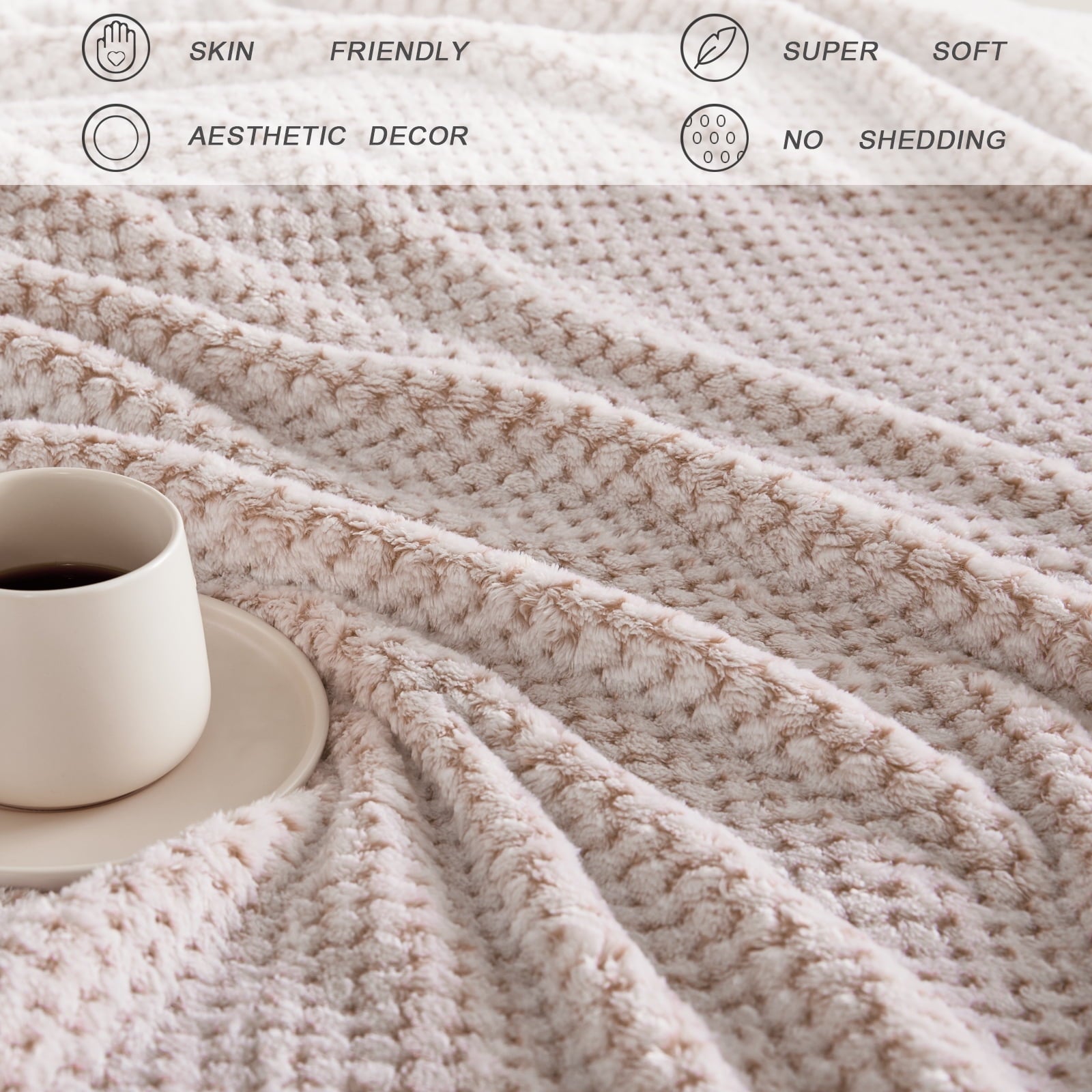 Super Soft Flannel Waffle Textured Mixed Camel Fleece Blanket, Super Soft and Warm 50"x70" Throw Blanket for Couch, Cozy, Fuzzy and Ligh... - Lightweight Plush Warm Blanket for All Seasons Detail