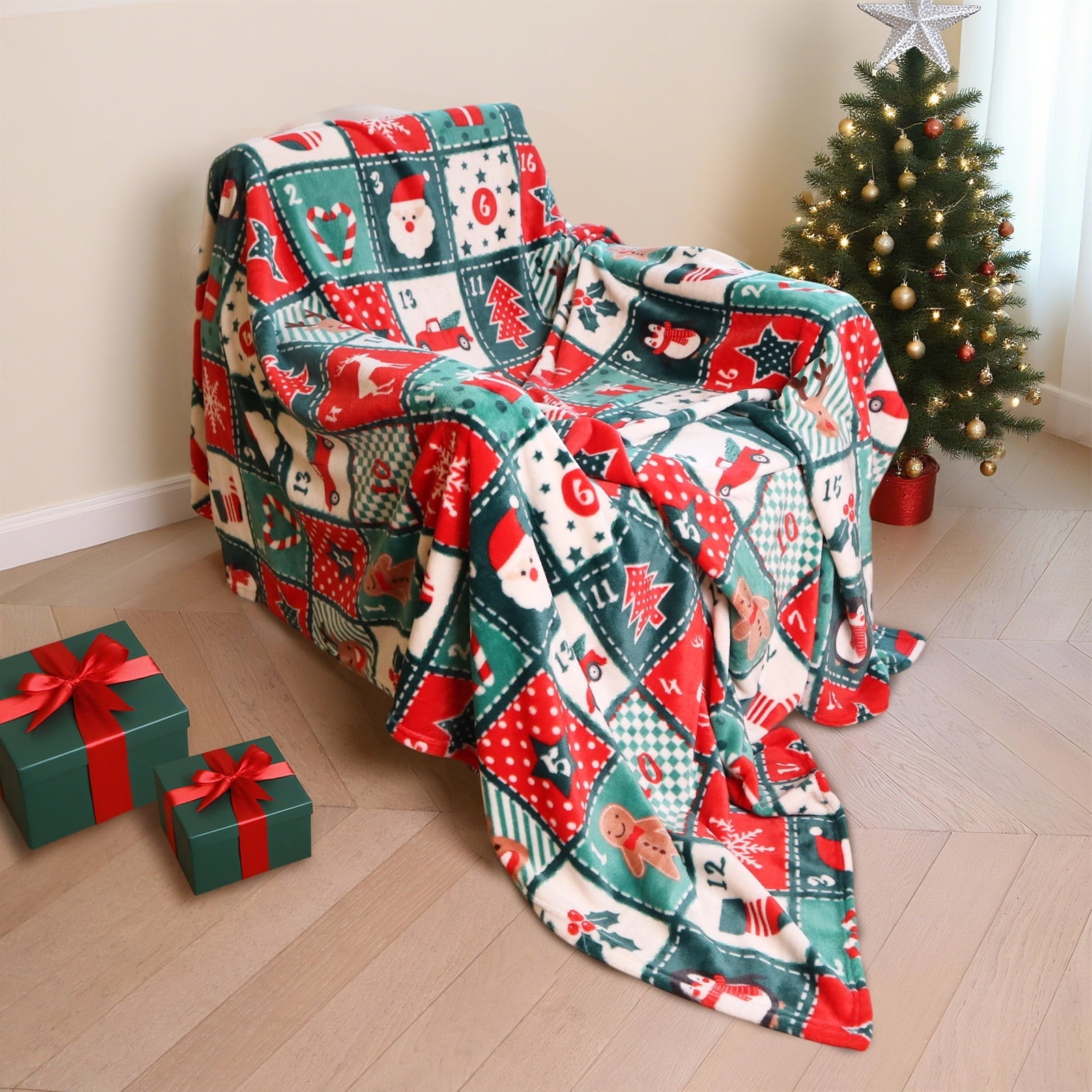 Decorative Knitted Cozy Blanket Printed Blanket Throw Christmas Blanket - 300 GSM Fleece Blanket Throw Size Blanket for Home Decoration,... - Cozy Fleece Throw Blanket for Couch & Bed Detail