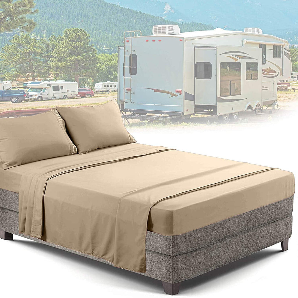 Breathable Luxury RV/Short Queen 6-Piece Bed Set for Campers - Deep Pocket Fitted Sheet Luxury Soft Microfiber, Teal - Premium Ultra-Soft Pillowcase Pair for Sleeping Detail