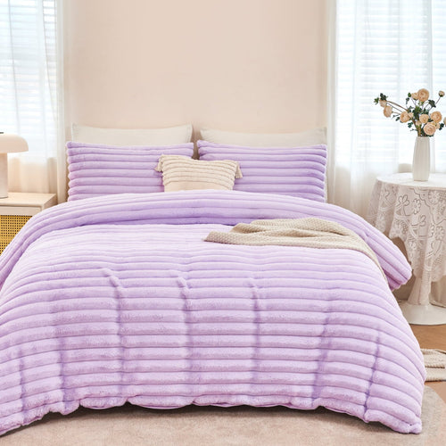 All-Season Fleece Twin Comforter Set, Light Purple Super Soft Furry Plush Bedding, Luxury Fluffy Fuzzy Heavy Bed Set for Winter ... - Hypoallergenic Ultra-Fluffy Quilt for Winter Detail