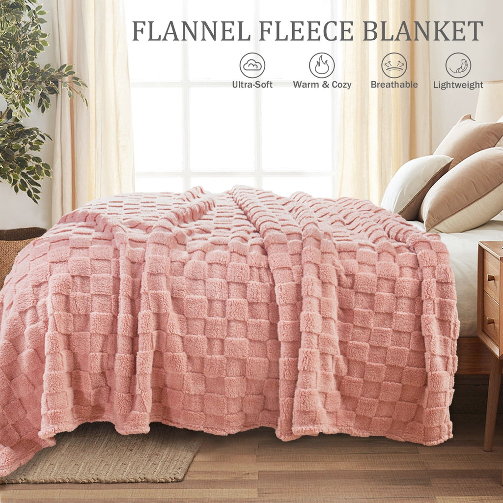 Super Soft Flannel Fleece Throw Blanket for Couch, Super Soft Warm Lightweight Checkered Pattern Blanket for All Seasons, Pink, 50"x60" - Cozy Fleece Throw Blanket for Couch & Bed Detail
