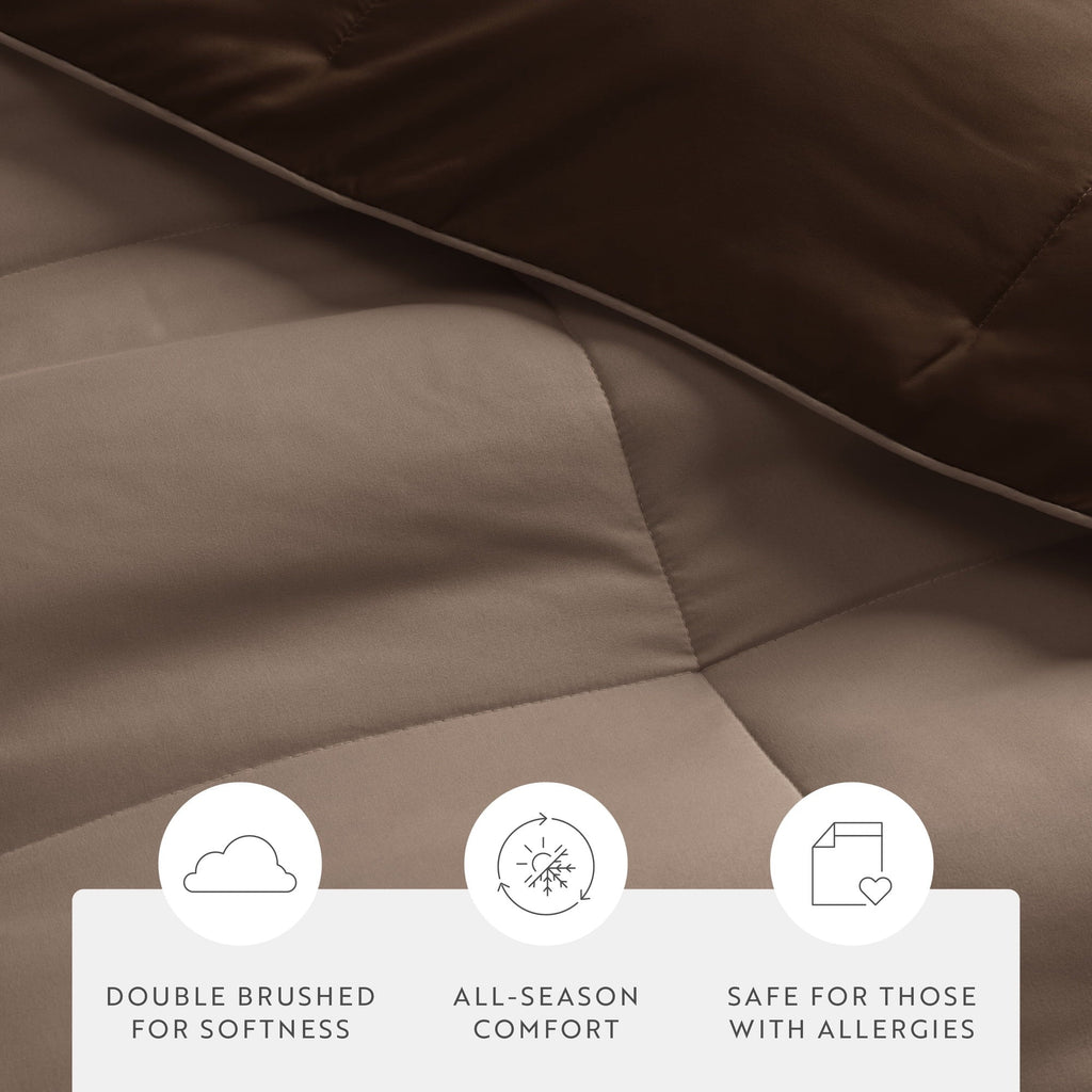 Fluffy Down Alternative All Season Reversible Comforter Set Breathable Cool in Taupe & Chocolate Brown Full/Queen Size Bedding - All-Season Down Alternative Comforter Insert Detail