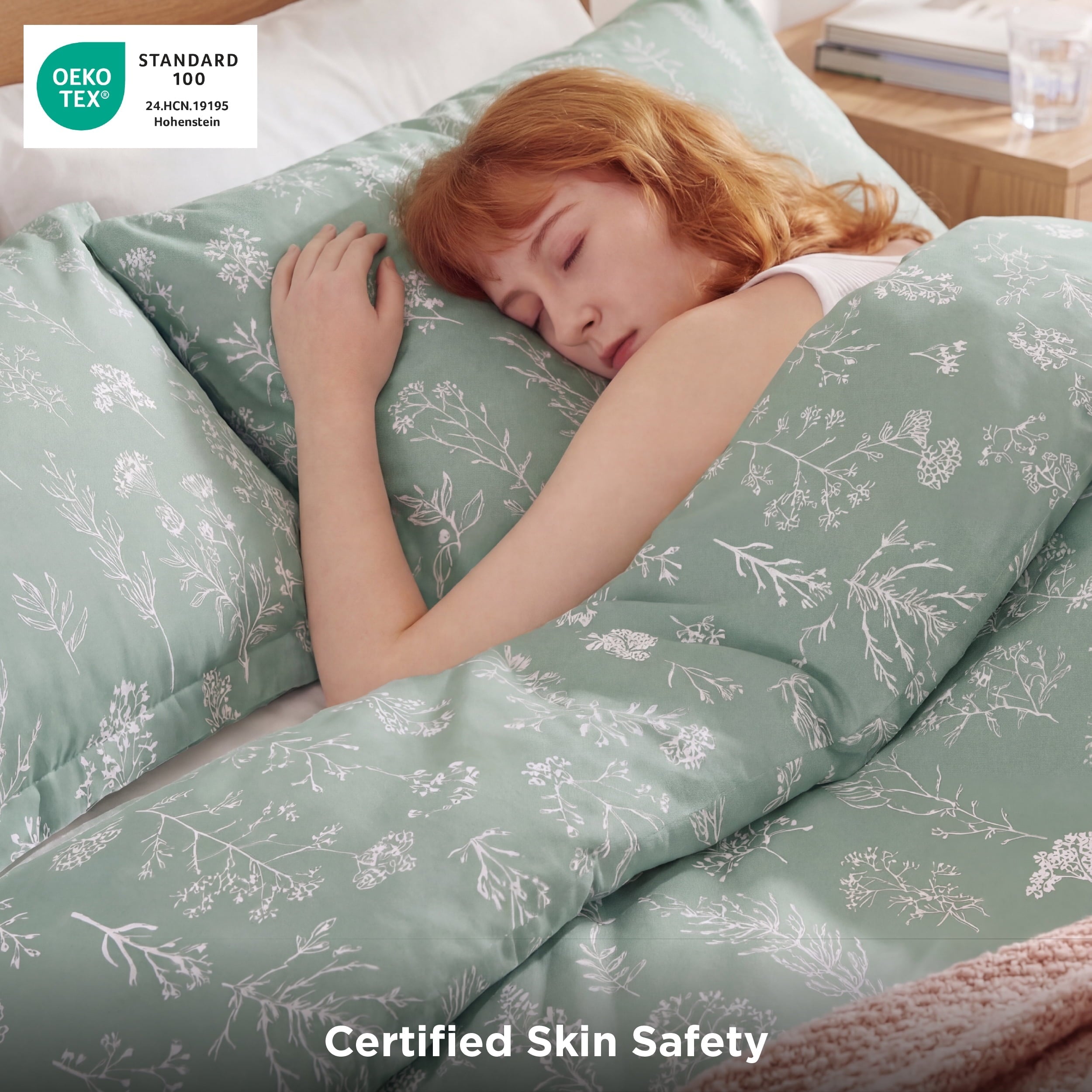 Fluffy Down Alternative 3 Pieces Sage Green Queen Size Comforter Sets, Cute Flowers Botanical Lightweight Soft Bedding Set with 2 Pillow Shams - All-Season Down Alternative Comforter Insert Detail