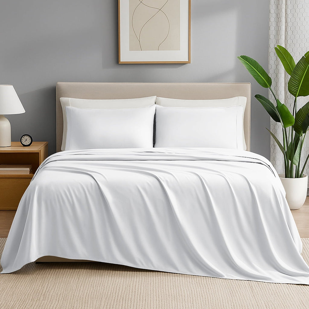 Premium Egyptian Cotton IR 3 Piece 1800 Series Deep Pocket Soft Microfiber Solid Bed Sheet Set for Kids, White Twin Size - Luxury Bed Sheet Set with Deep Pockets Detail
