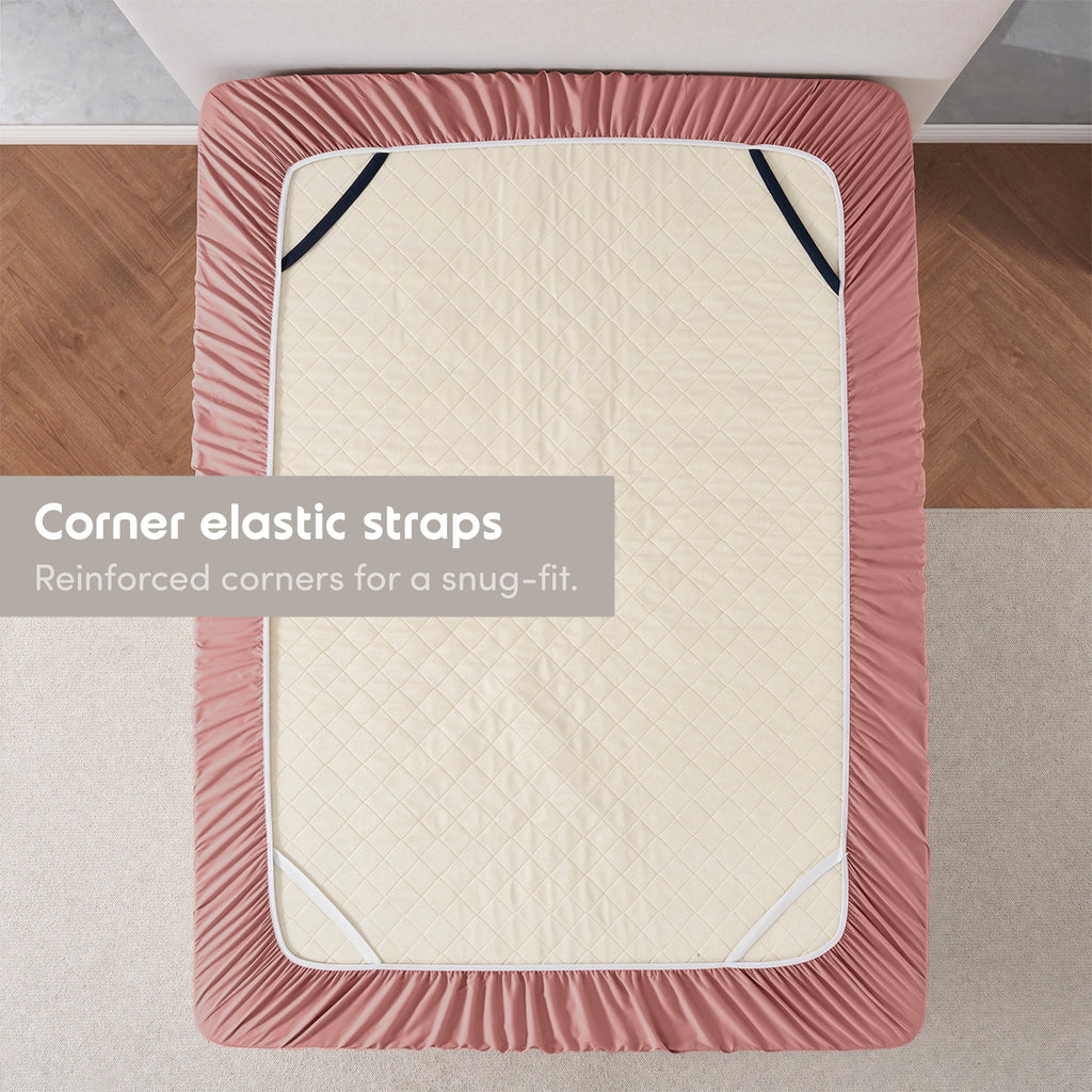 Cooling Sateen Extra Deep Pocket Twin XL Fitted Sheet Only, Fits 18" to 24" Mattress, Soft Microfiber Fitted Bed Sheet, Pink Clay - Luxury Bed Sheet Set with Deep Pockets Detail
