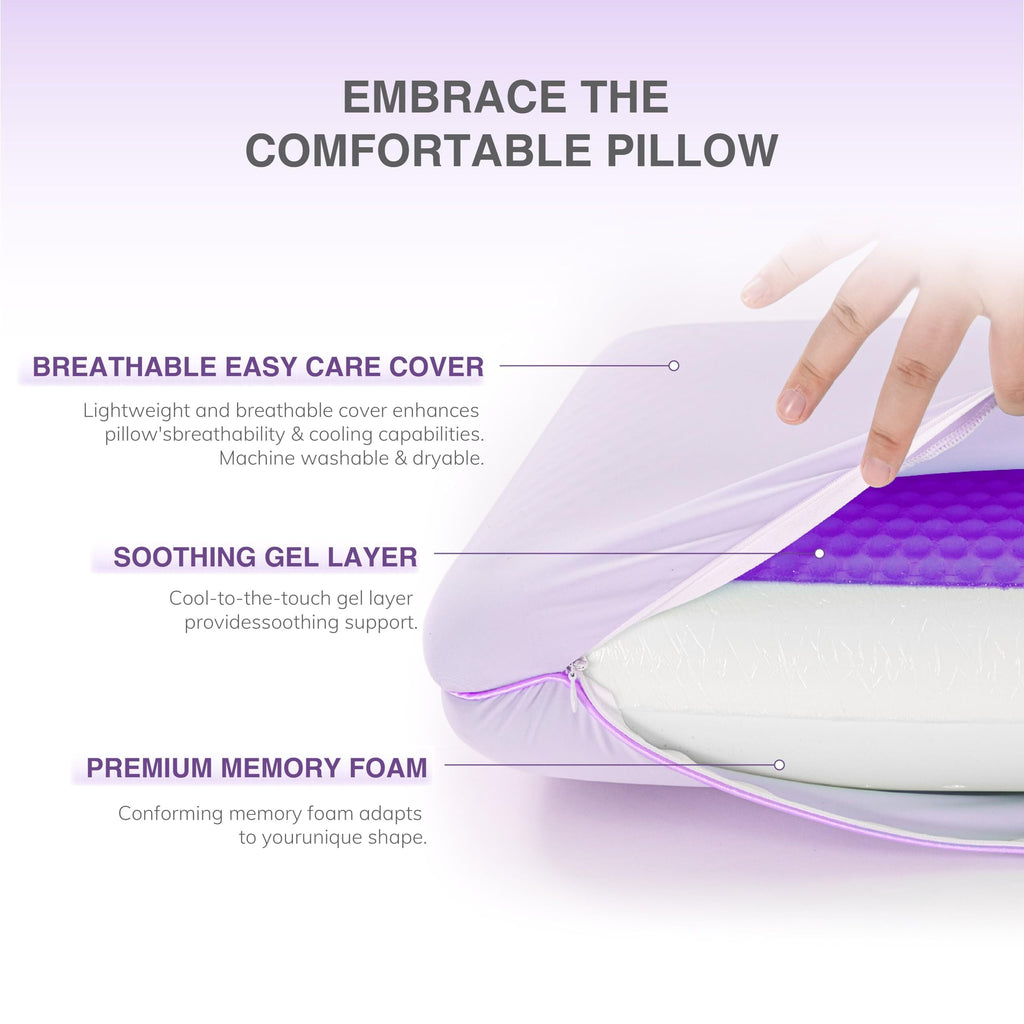Hotel Collection Memory Foam Pillow, Cooling Gel Bed Pillow, Queen, Purple - Ergonomic Memory Foam Pillow for Neck Pain Support Detail