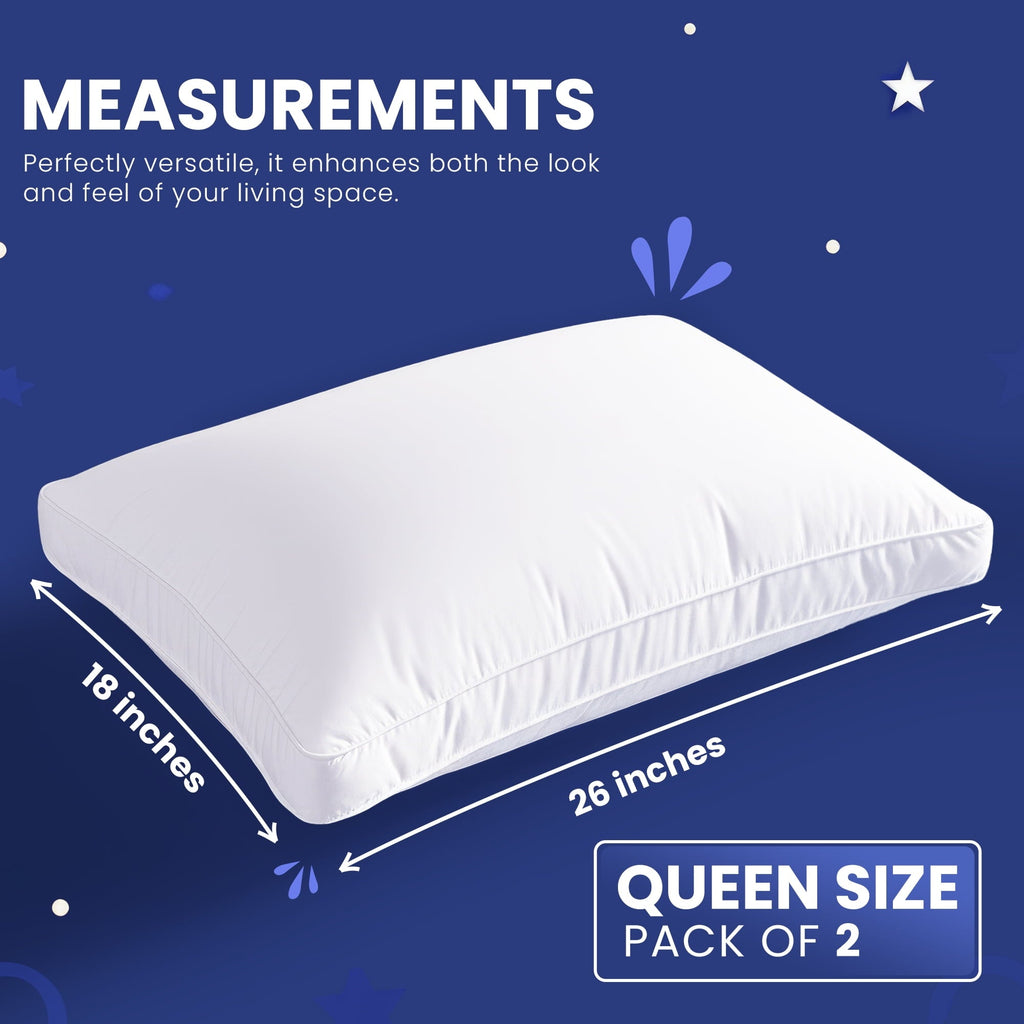 Hotel Collection Queen Bed Pillow, 26"L x 18" W, Set of 2, Soft and High-Quality, Gusseted Pillow for All Sleep Positions (White) - Decorative Throw Pillow Cushion for Sofa & Bed Detail