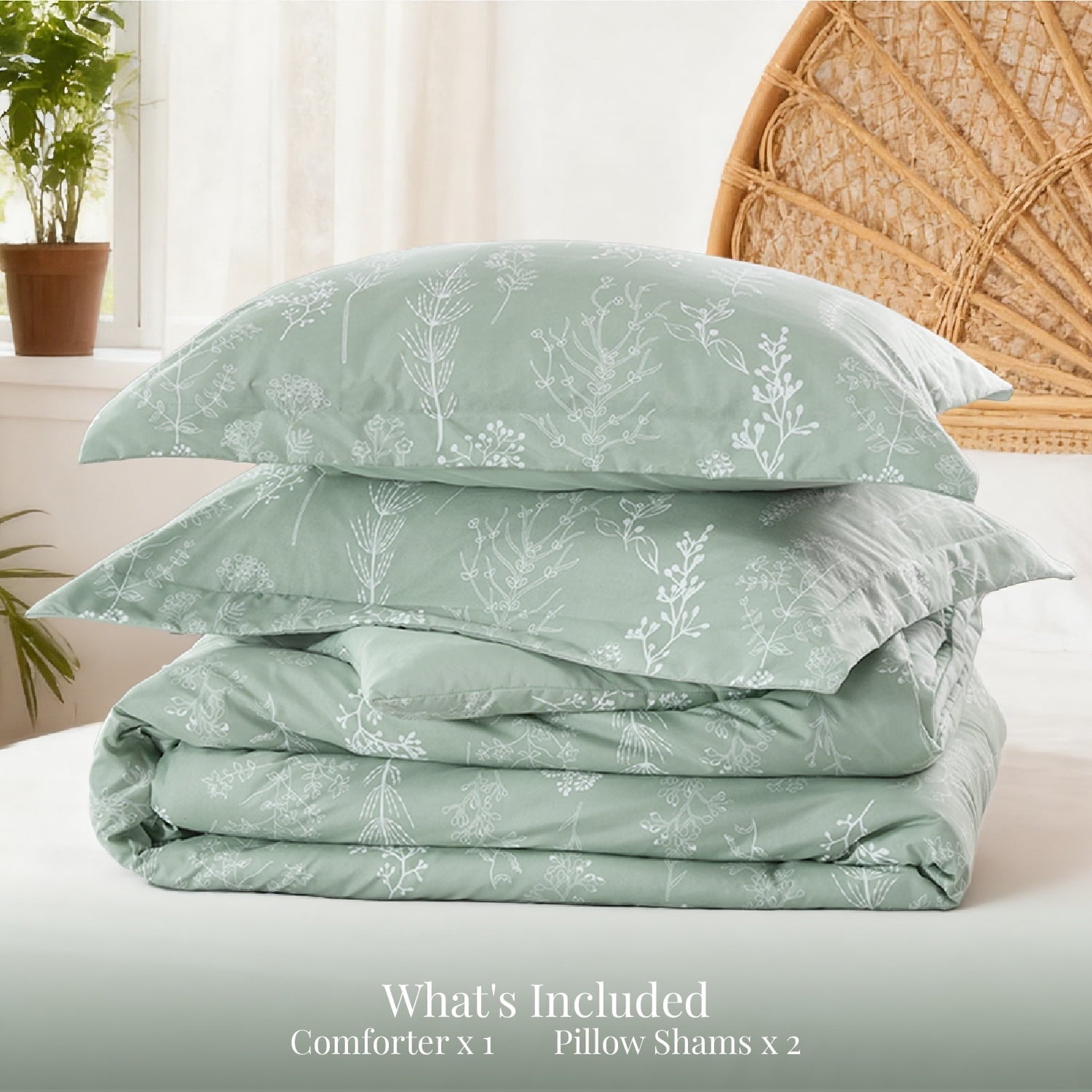 Heavyweight Warmth 3 Pieces Sage Green Floral Comforter Sets, 1 Botanical Flowers Reversible Comforter and 2 Pillow Shams, Queen Size Be... - All-Season Down Alternative Comforter Insert Detail