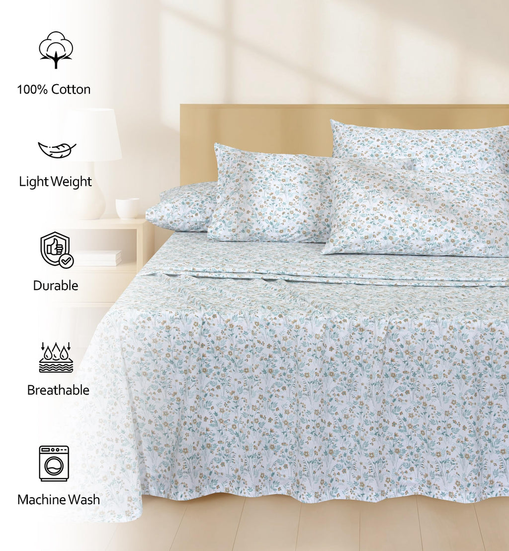 Wrinkle-Resistant 6 Pcs Cotton Sheets - 100% Natural Cotton Soft, Lightweight & Breathable Crispy Percale Bed Sheets, King Size Sheets ... - Breathable Egyptian Cotton Flat & Fitted Sheets Detail
