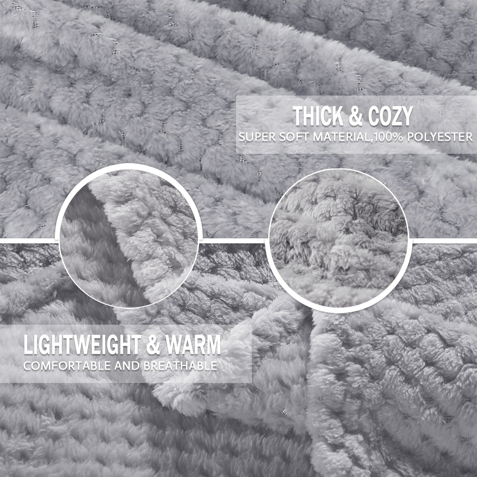 Lightweight Warm Waffle Textured Extra Large Fleece Blanket, Super Soft and Warm Throw Blanket for Couch, Sofa and Bed (Light Grey, 50... - Lightweight Plush Warm Blanket for All Seasons Detail
