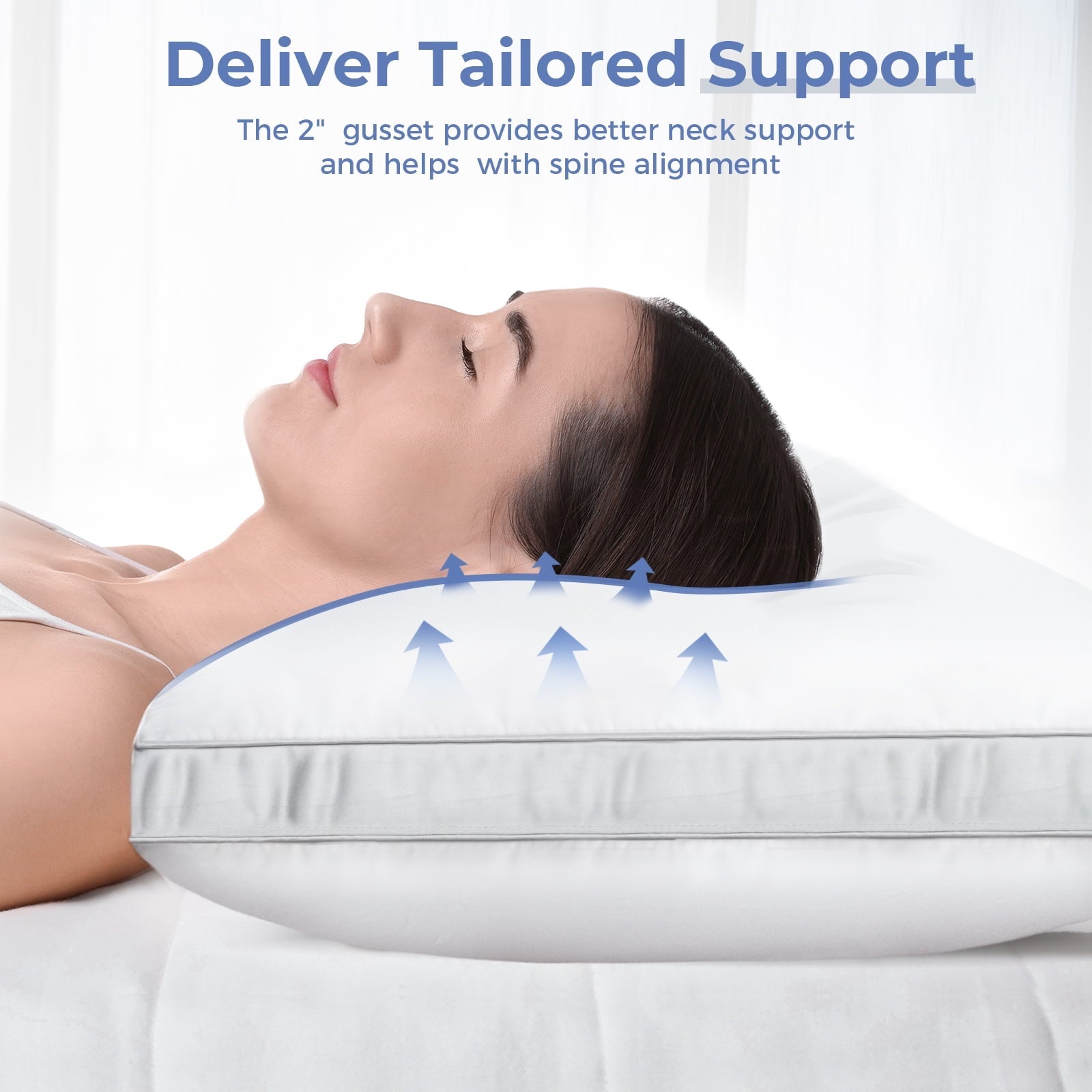 Decorative Plump Bed Pillows King Size Set of 2, Luxury Hotel Quality,Fluffy and Supportive Gusseted Bed Pillows for Side, Back, or St... - Hotel Quality Plush Sleeping Pillows Detail