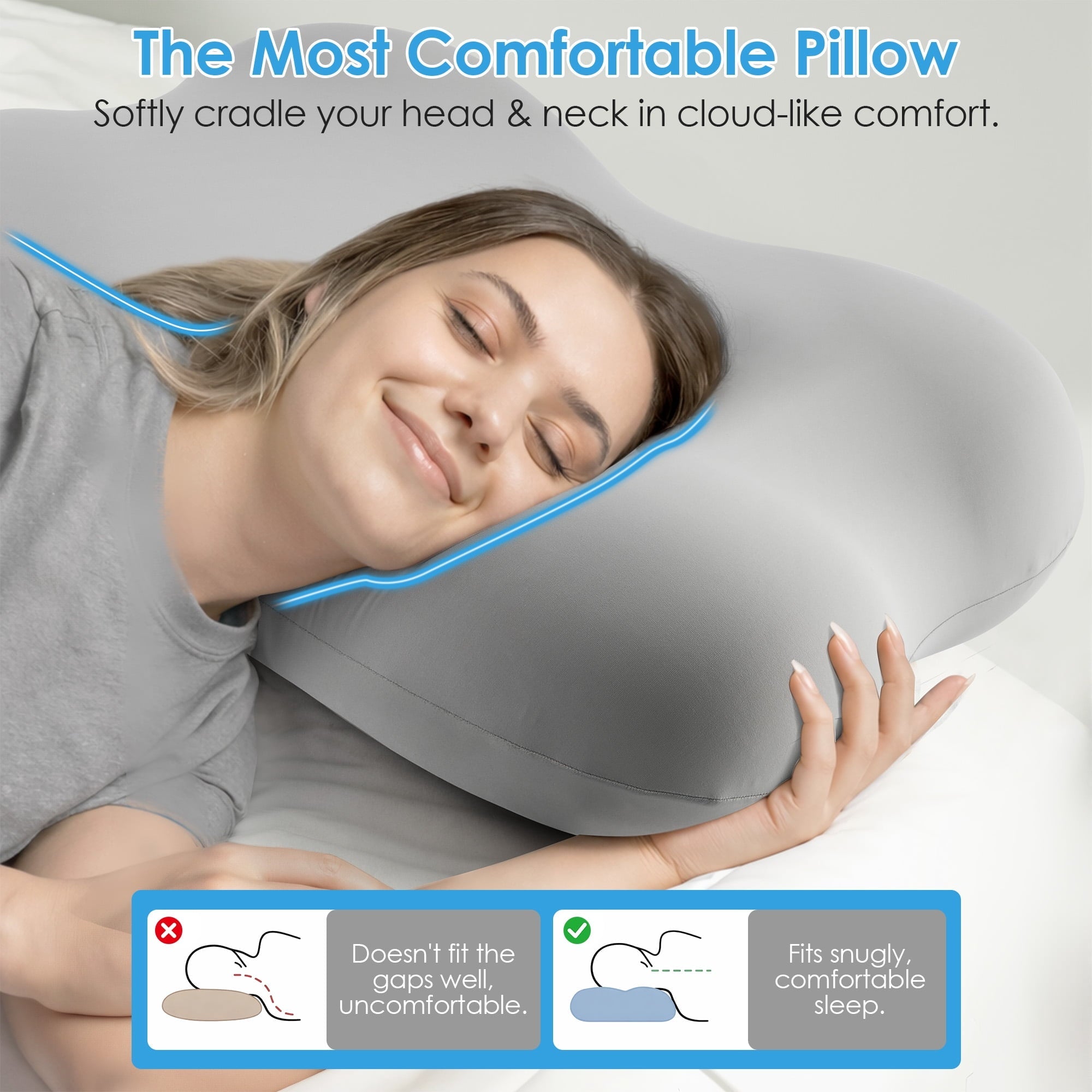 Hotel Collection Cervical Pillow Orthopedic Cervical Pillow for Neck Pain Relief, Memory Foam Bed Pillow with Pillowcase, Contour Bed ... - Hotel Quality Plush Sleeping Pillows Detail
